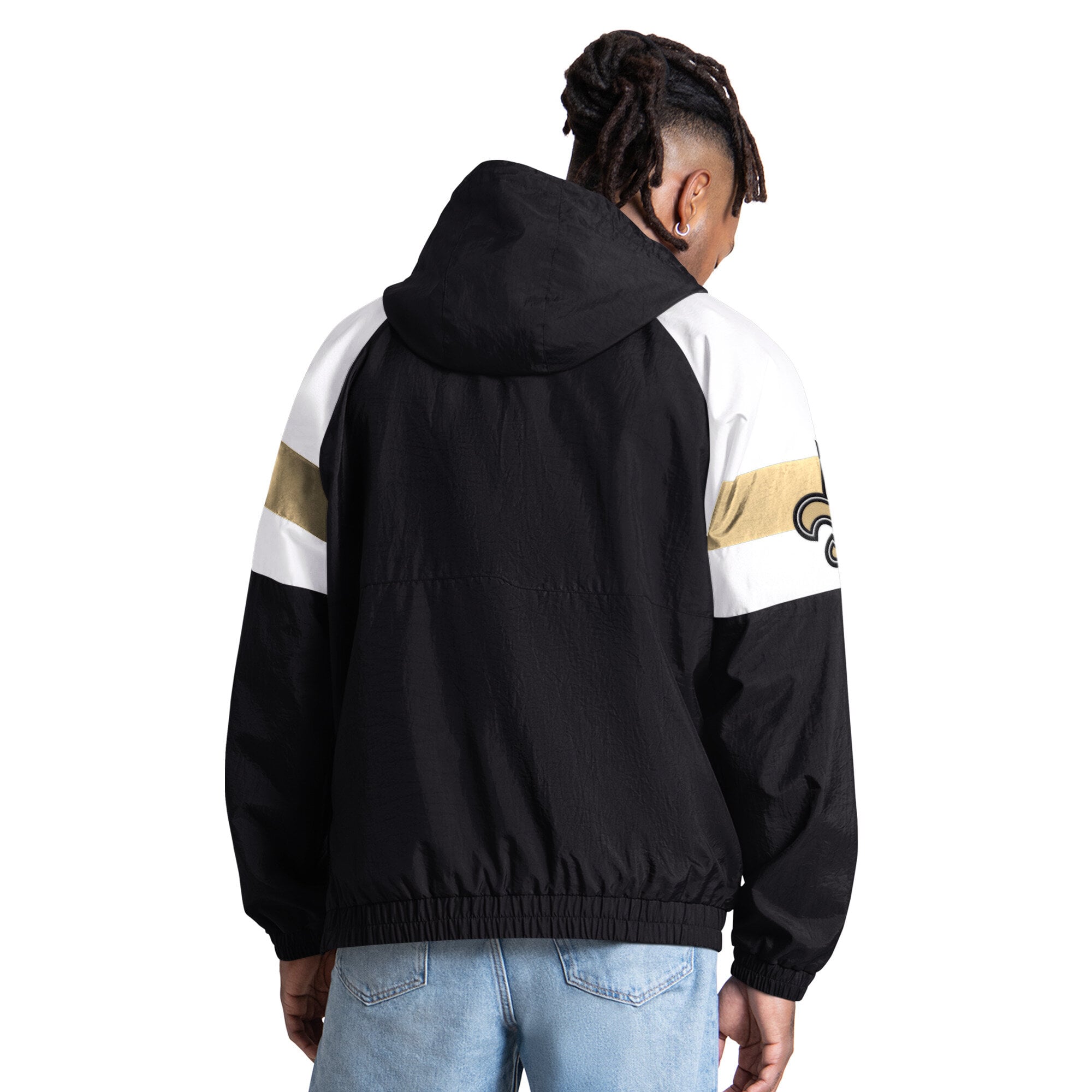 Veste Starter noire pour homme, coupe streetwear, style Saints de la Nouvelle-Orléans, demi-zip
