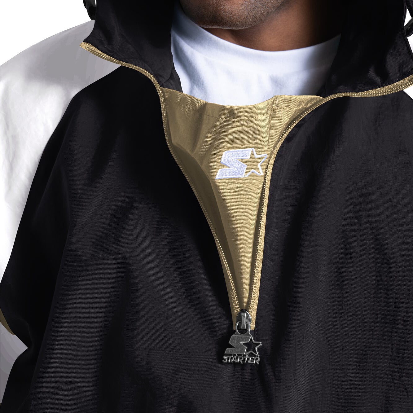 Veste Starter noire pour homme, coupe streetwear, style Saints de la Nouvelle-Orléans, demi-zip