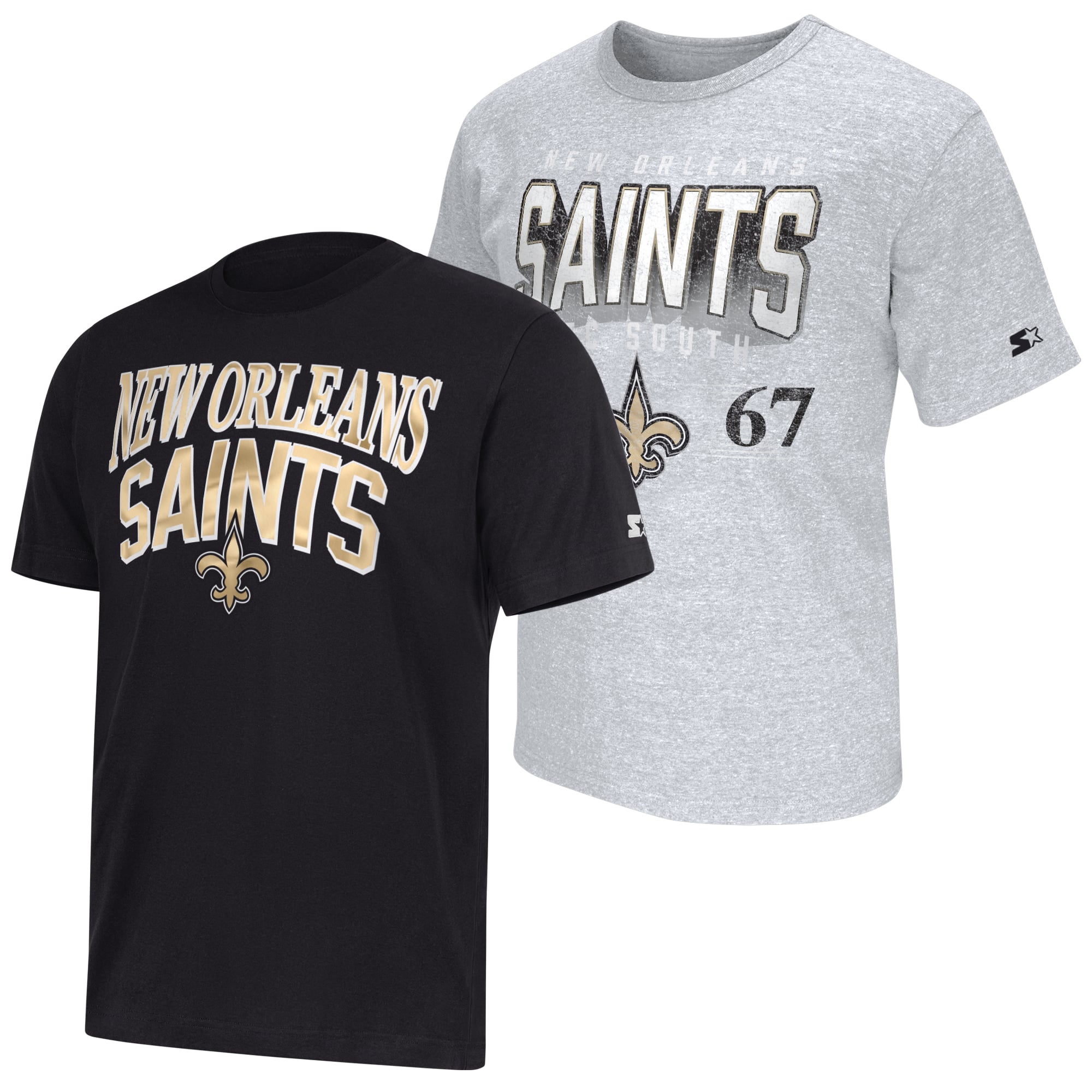 Lot de deux t-shirts à logo des Saints la Nouvelle-Orléans, marque Starter, noir/gris chiné