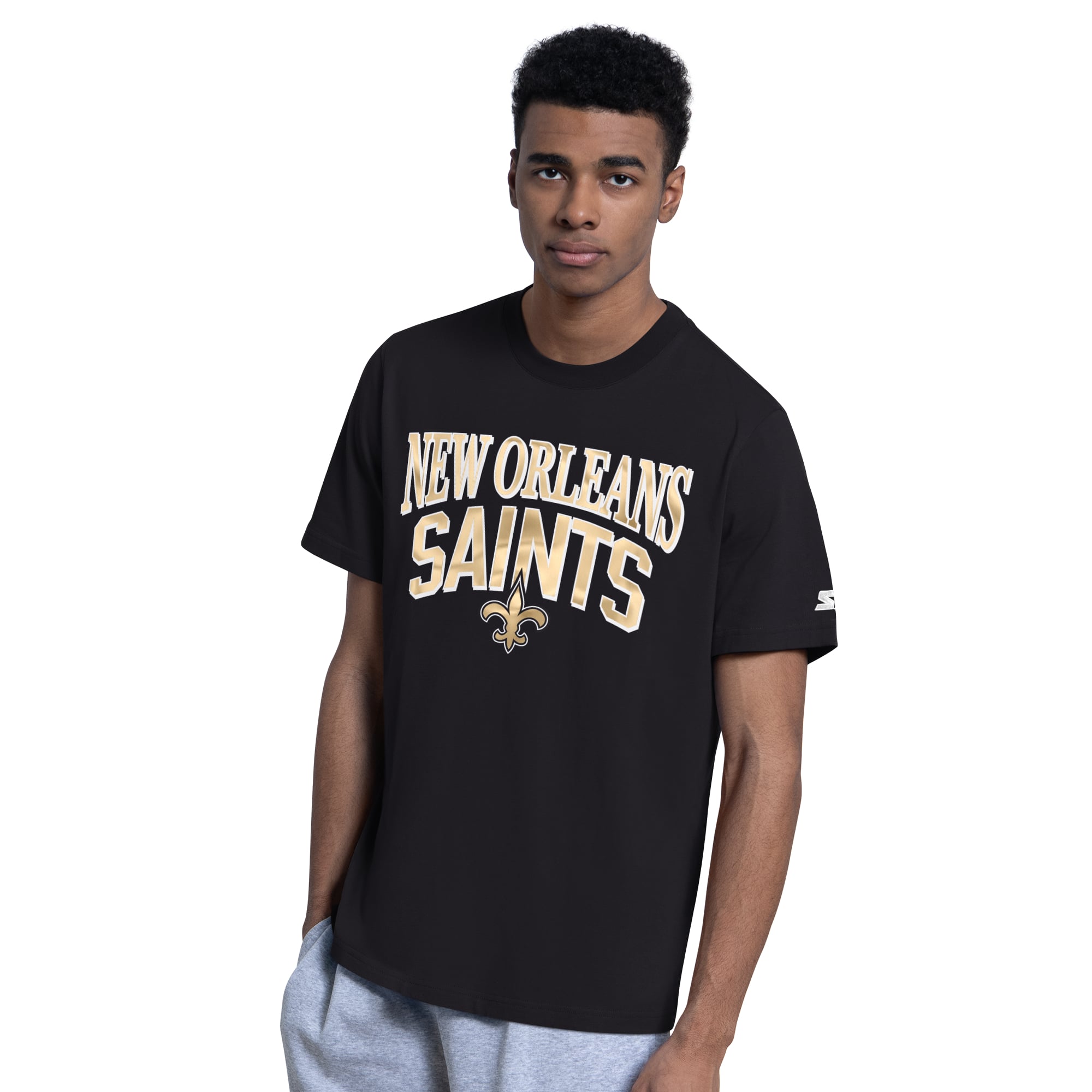 Lot de deux t-shirts à logo des Saints la Nouvelle-Orléans, marque Starter, noir/gris chiné