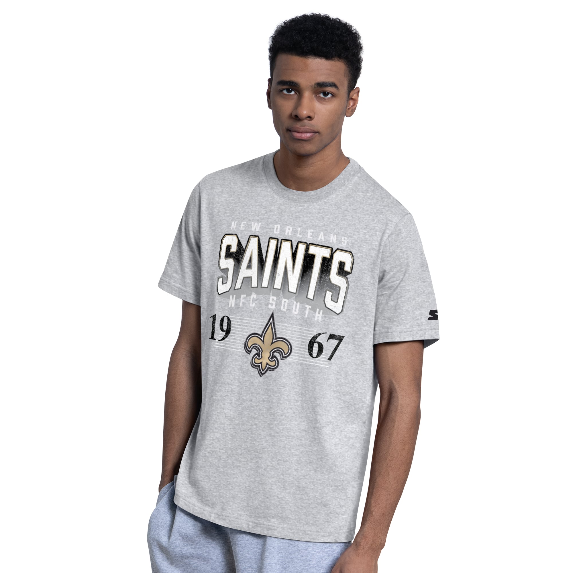 Lot de deux t-shirts à logo des Saints la Nouvelle-Orléans, marque Starter, noir/gris chiné