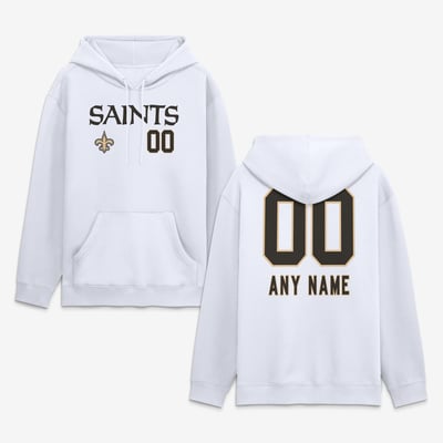 New Orleans Saints  Touchdown Wordmark Personalized Name & Number Hoodie - White