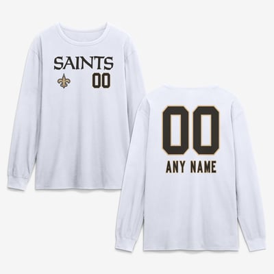 New Orleans Saints  Touchdown Wordmark Personalized Name & Number Long Sleeve T-Shirt - White