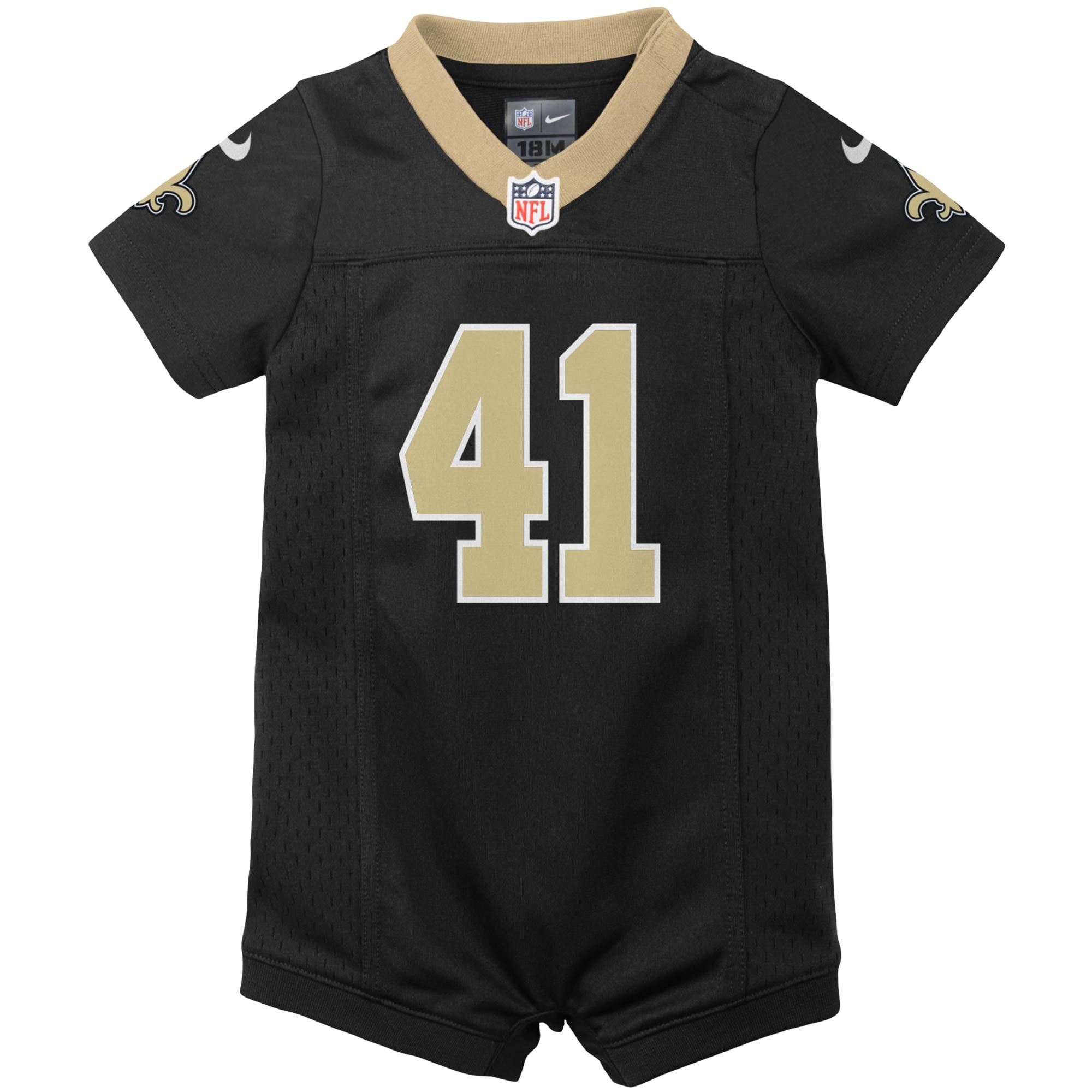 Combinaison Nike Alvin Kamara noire pour nouveau-né, maillot de match des Saints la Nouvelle-Orléans