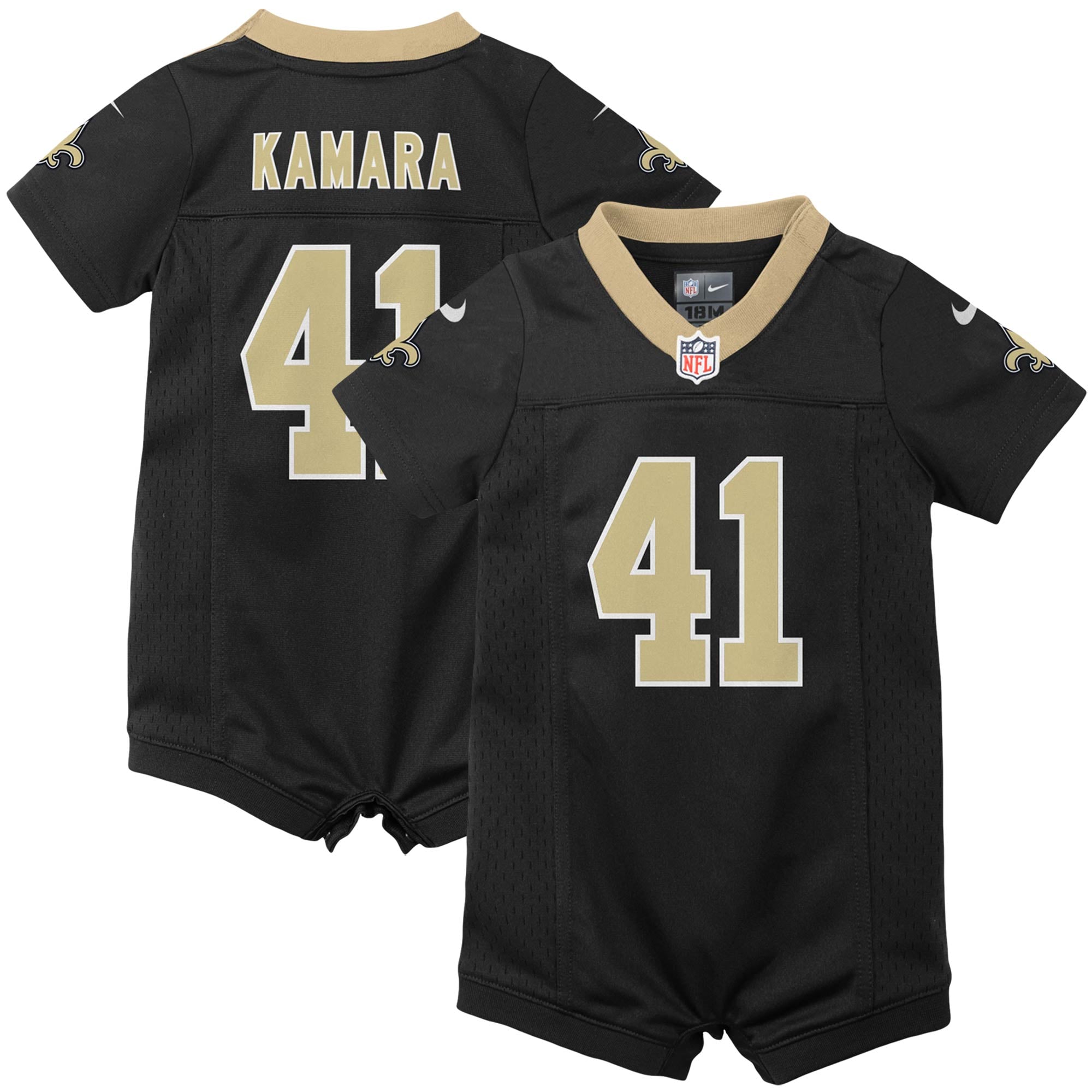 Combinaison Nike Alvin Kamara noire pour nouveau-né, maillot de match des Saints la Nouvelle-Orléans