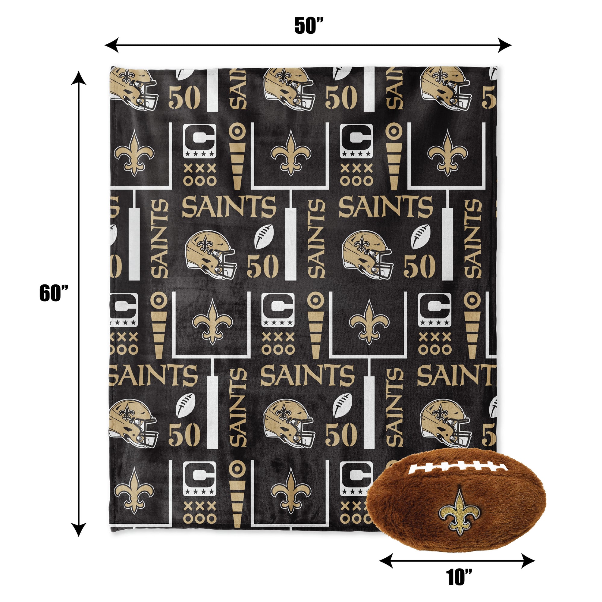 Pegasus New Orleans Saints 50" x 60" Blackout Team Spirit Ultra Soft Throw & Plush Football Combo Pack
