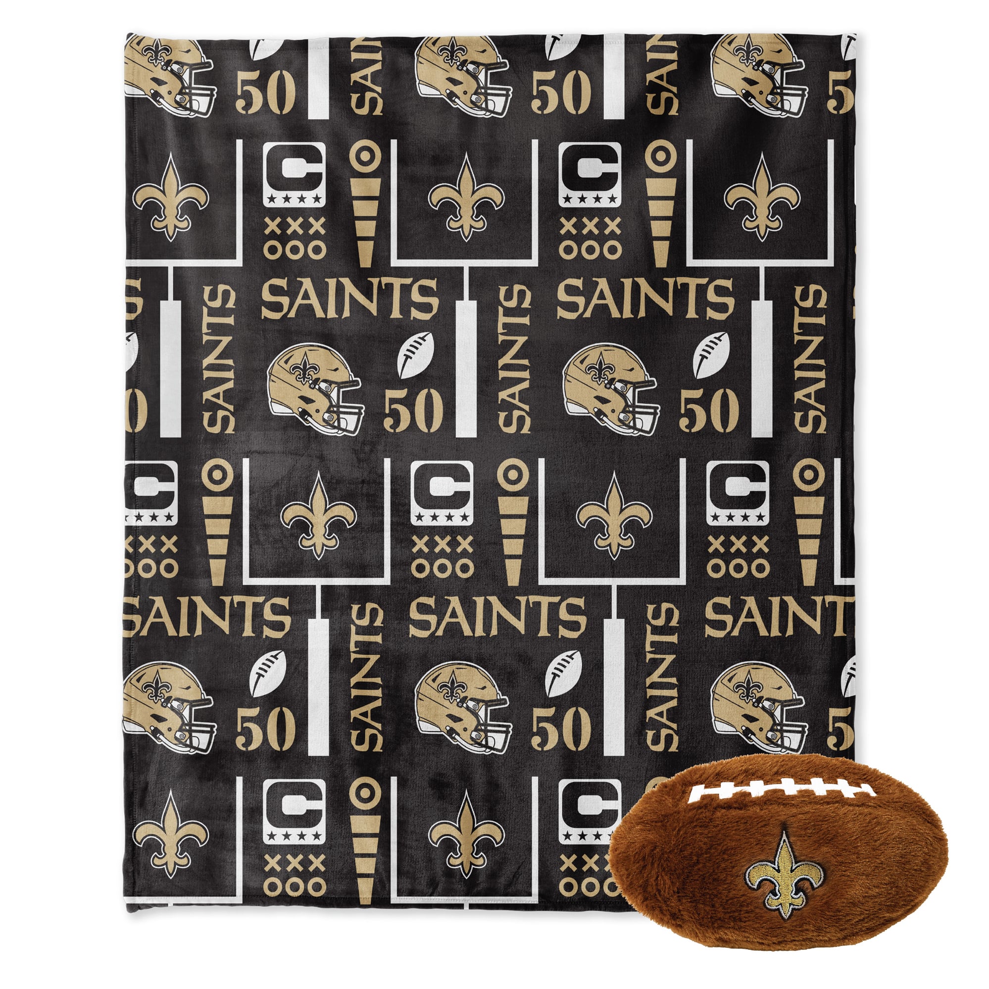 Pegasus New Orleans Saints 50" x 60" Blackout Team Spirit Ultra Soft Throw & Plush Football Combo Pack