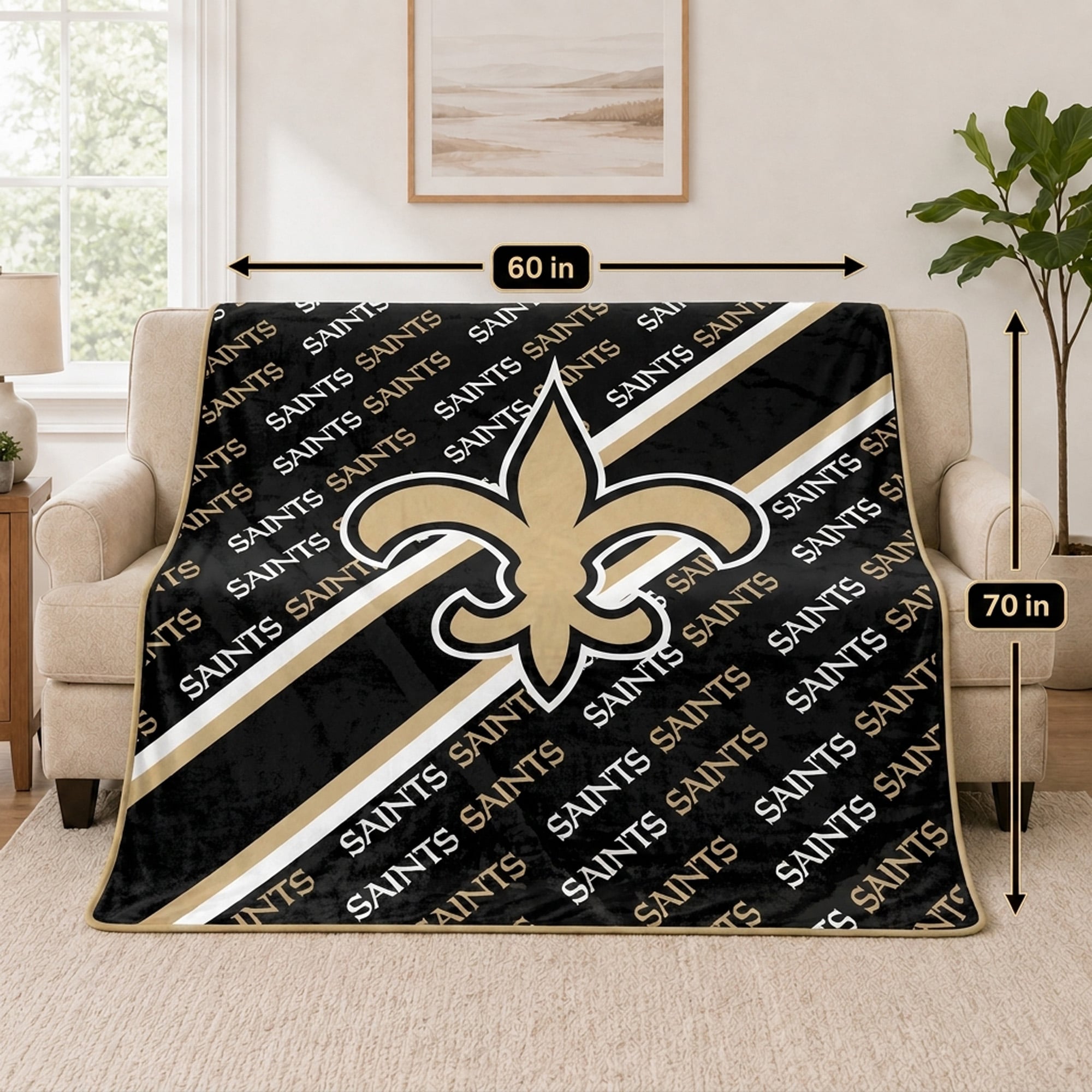 Couverture ultra douce Pegasus New Orleans Saints, 152 x 178 cm (diagonale), doublée, avec logo.