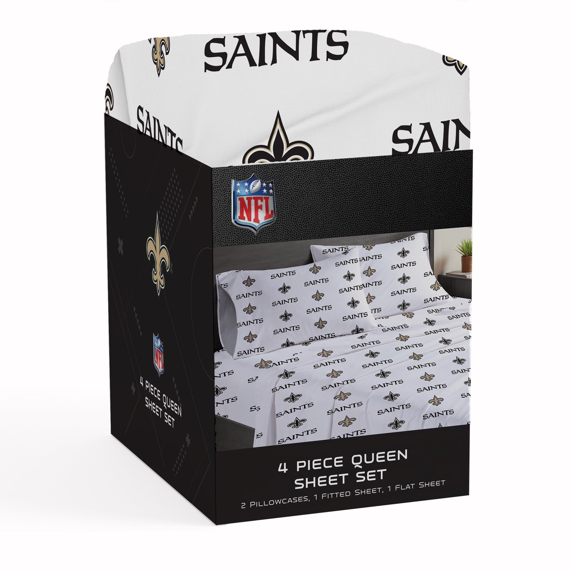 Ensemble de draps quatre pièces Pegasus New Orleans Saints pour lit queen