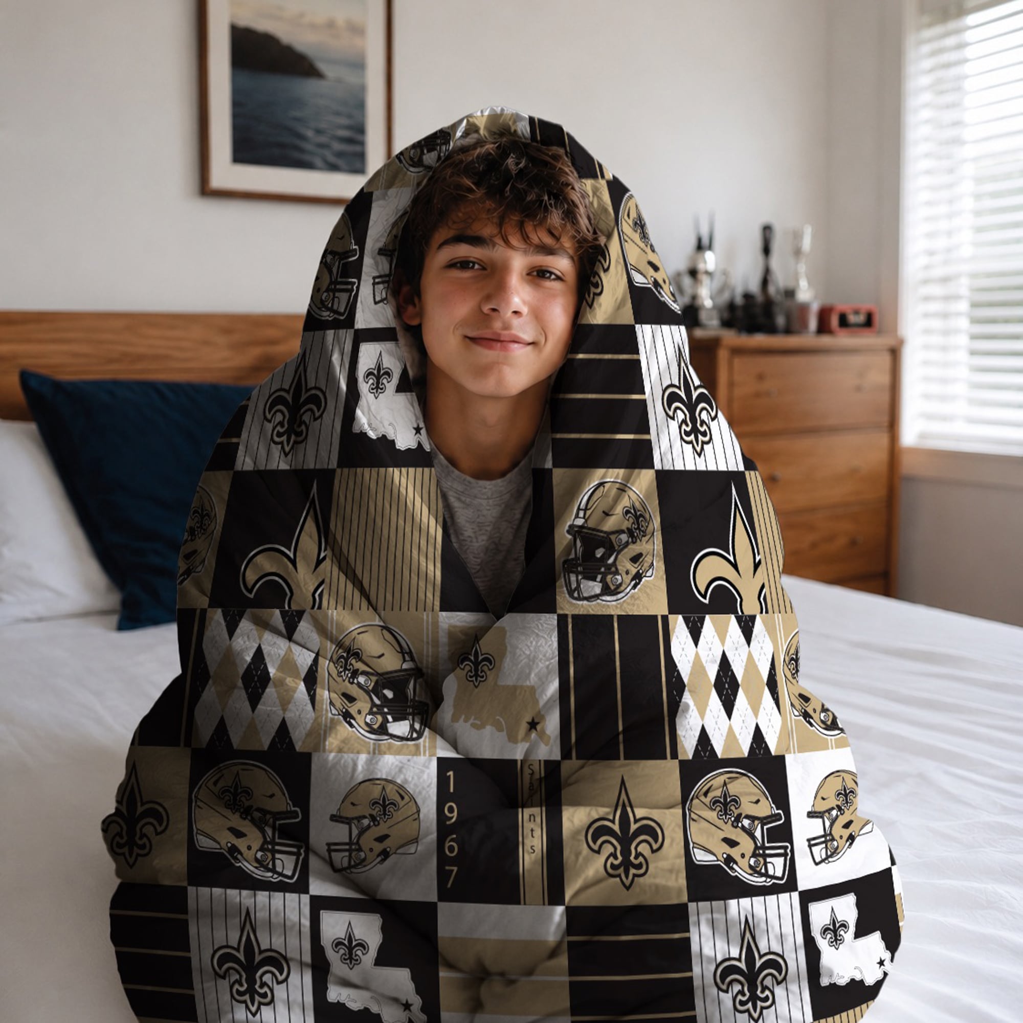 Pegasus New Orleans Saints Patchwork Plaid Three-Piece Full/Queen Bed in a Bag Set