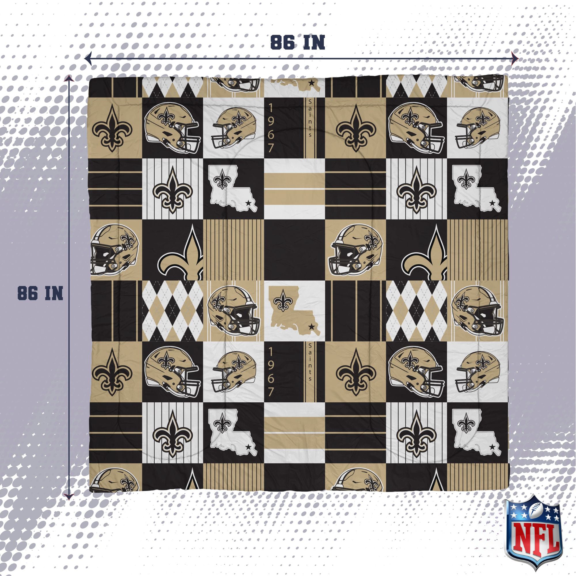 Pegasus New Orleans Saints Patchwork Plaid Three-Piece Full/Queen Bed in a Bag Set