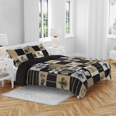 New Orleans Saints Pegasus Patchwork Plaid Three-Piece Full/Queen Bed in a Bag Set