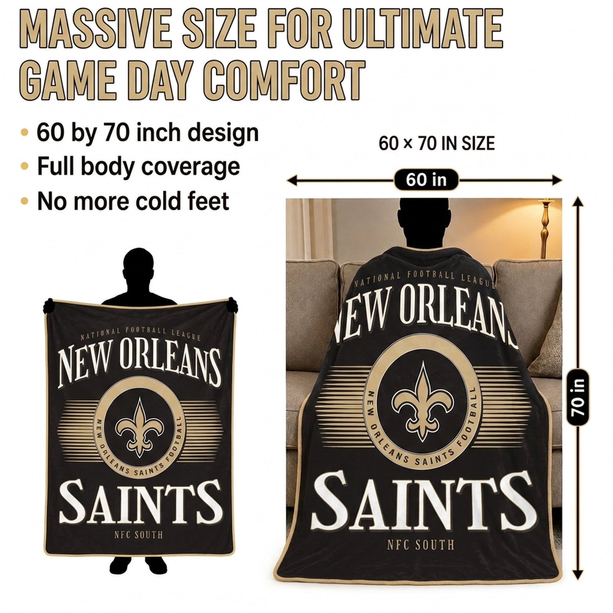Couverture Pegasus New Orleans Saints Spotlight Arch 60" x 70" ultra douce