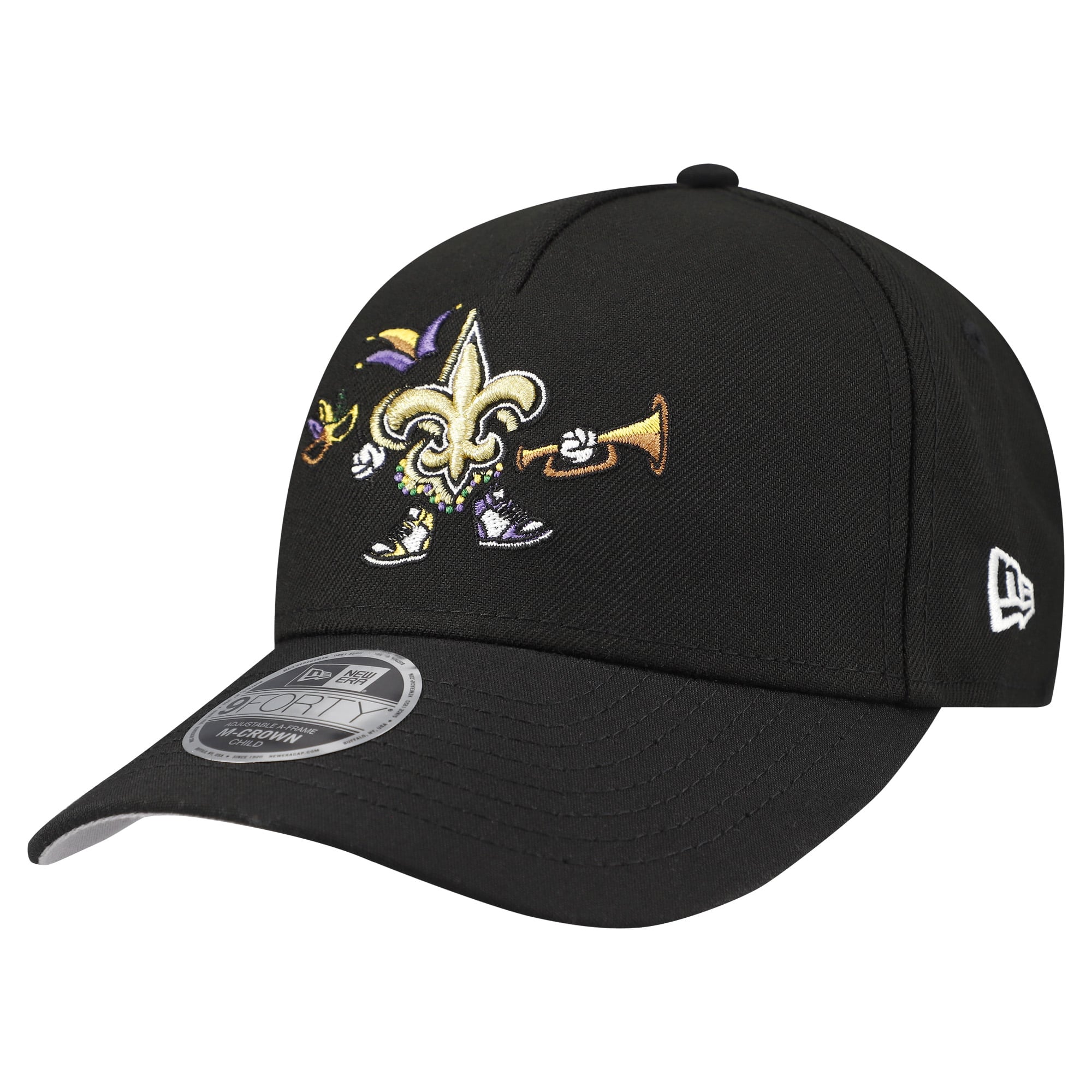 Casquette ajustable New Era noire New Orleans Saints 9FORTY M-Crown A-Frame pour enfants d'âge préscolaire