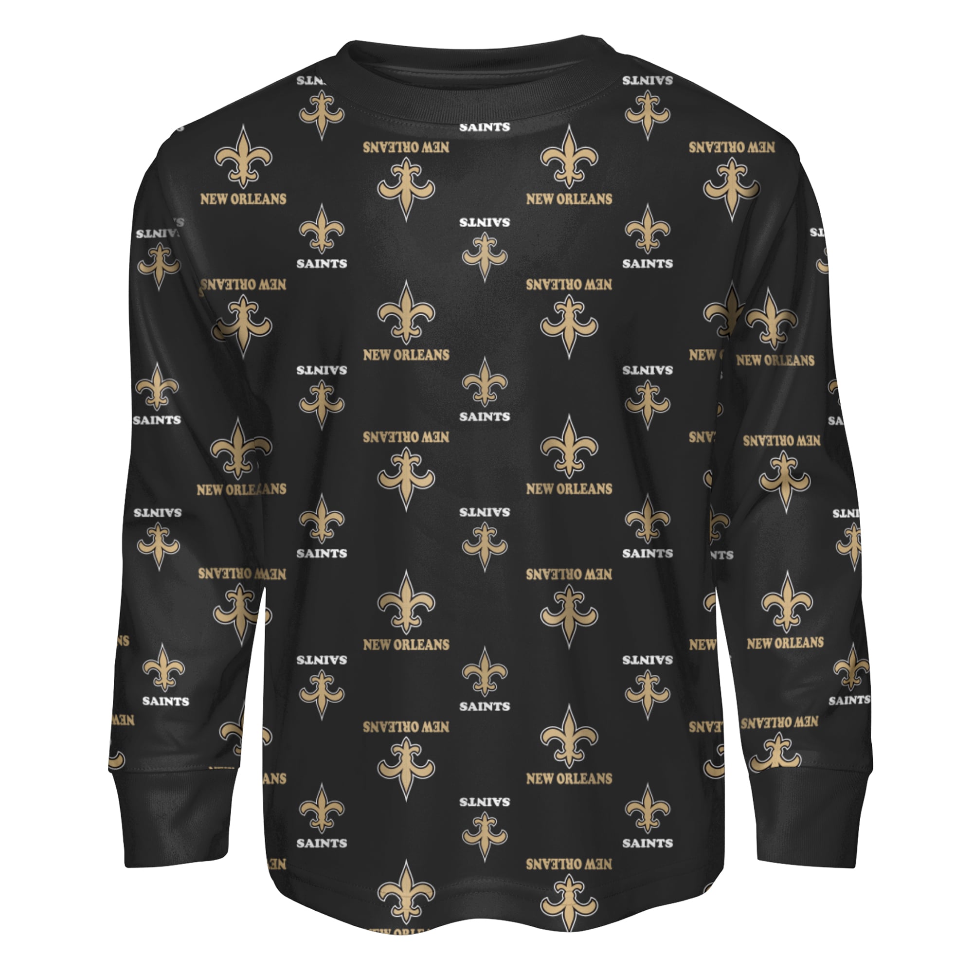 Ensemble pyjama Outerstuff noir à manches longues et pantalon imprimé intégral des Saints de la Nouvelle-Orléans pour enfants d'âge préscolaire