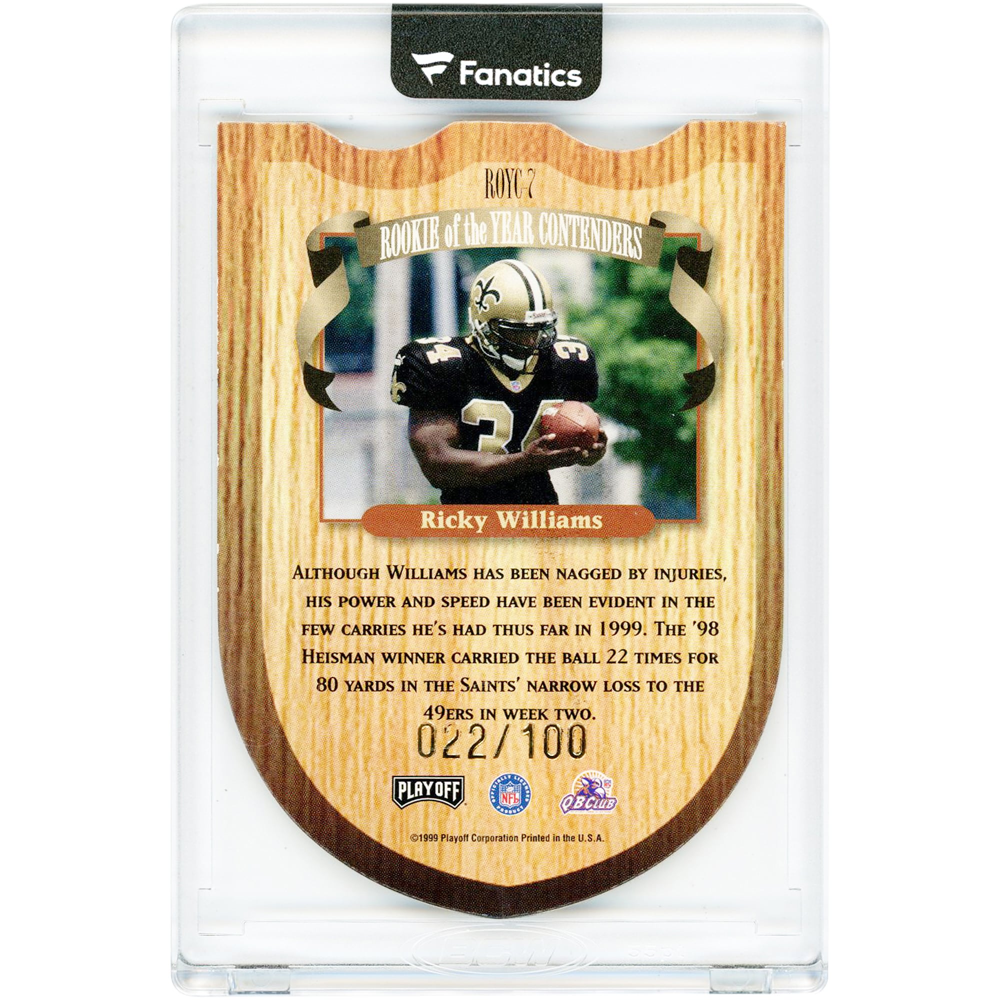 Ricky Williams New Orleans Saints Autographed 1999 Playoff Contenders SSD Rookie Of The Year Contenders #ROYC-7 #22/100 Card