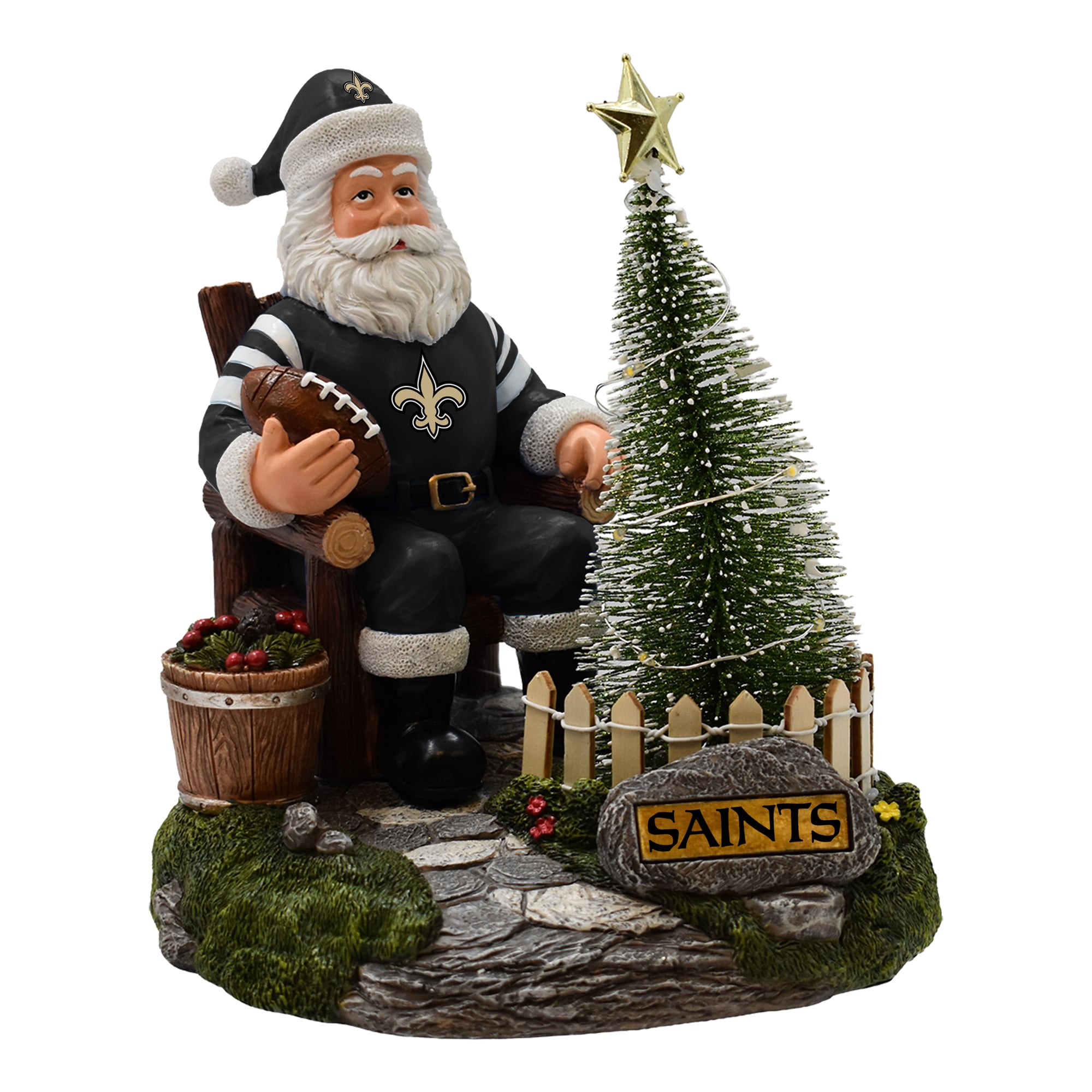 The Memory Company New Orleans Saints Santa Figurine with LED Tree