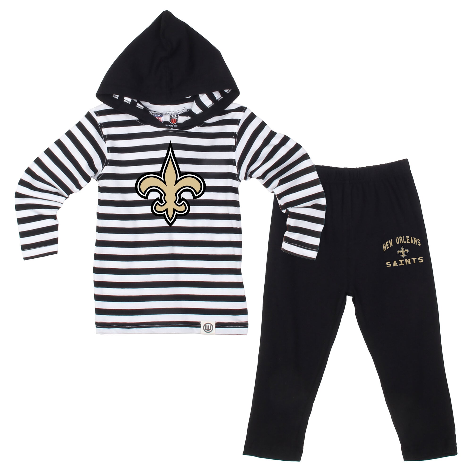 Ensemble pour tout-petit Wes & Willy noir à rayures des Saints de la Nouvelle-Orléans : haut manches longues et pantalon capuche.