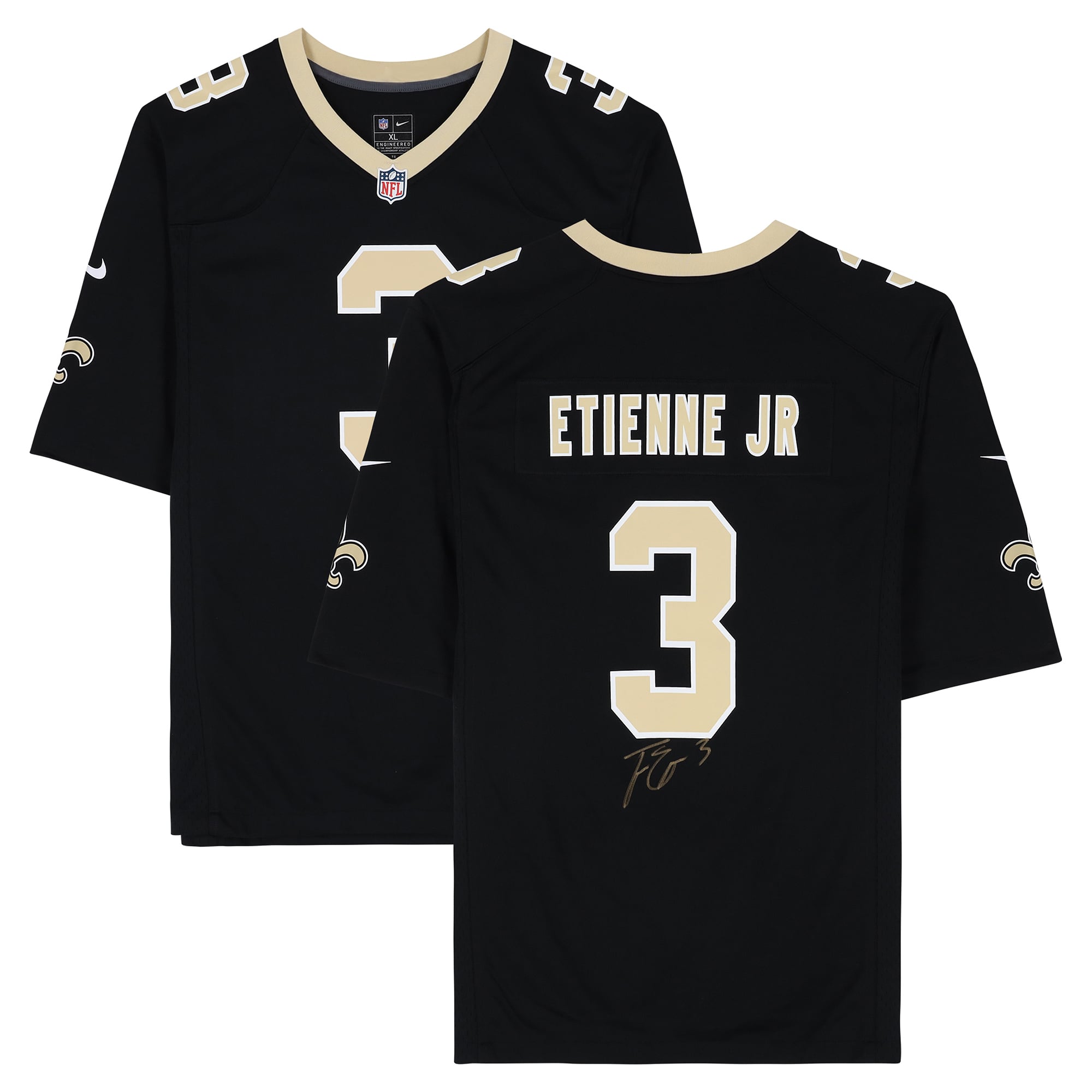 Maillot de match noir Nike autographié par Travis Etienne Jr des Saints de la Nouvelle-Orléans