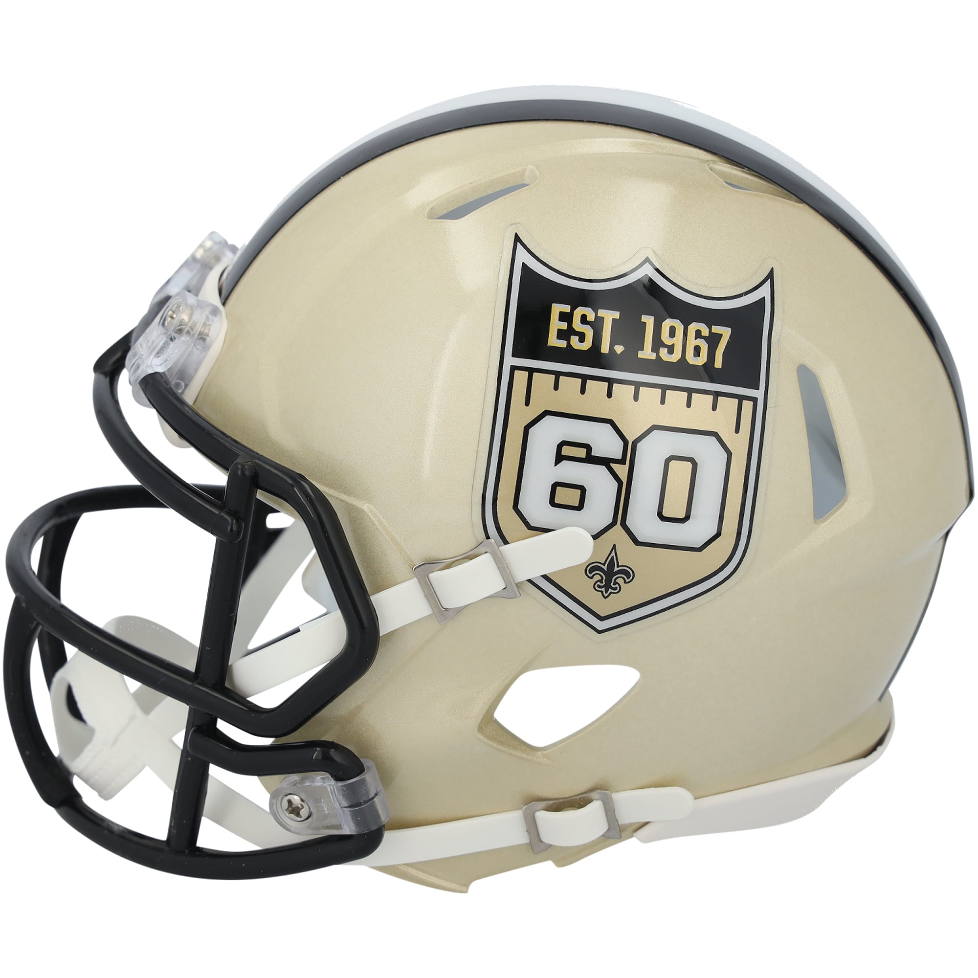 Casque miniature Riddell Speed ​​autographié par Travis Etienne Jr, des Saints de la Nouvelle-Orléans, édition spéciale 60e anniversaire