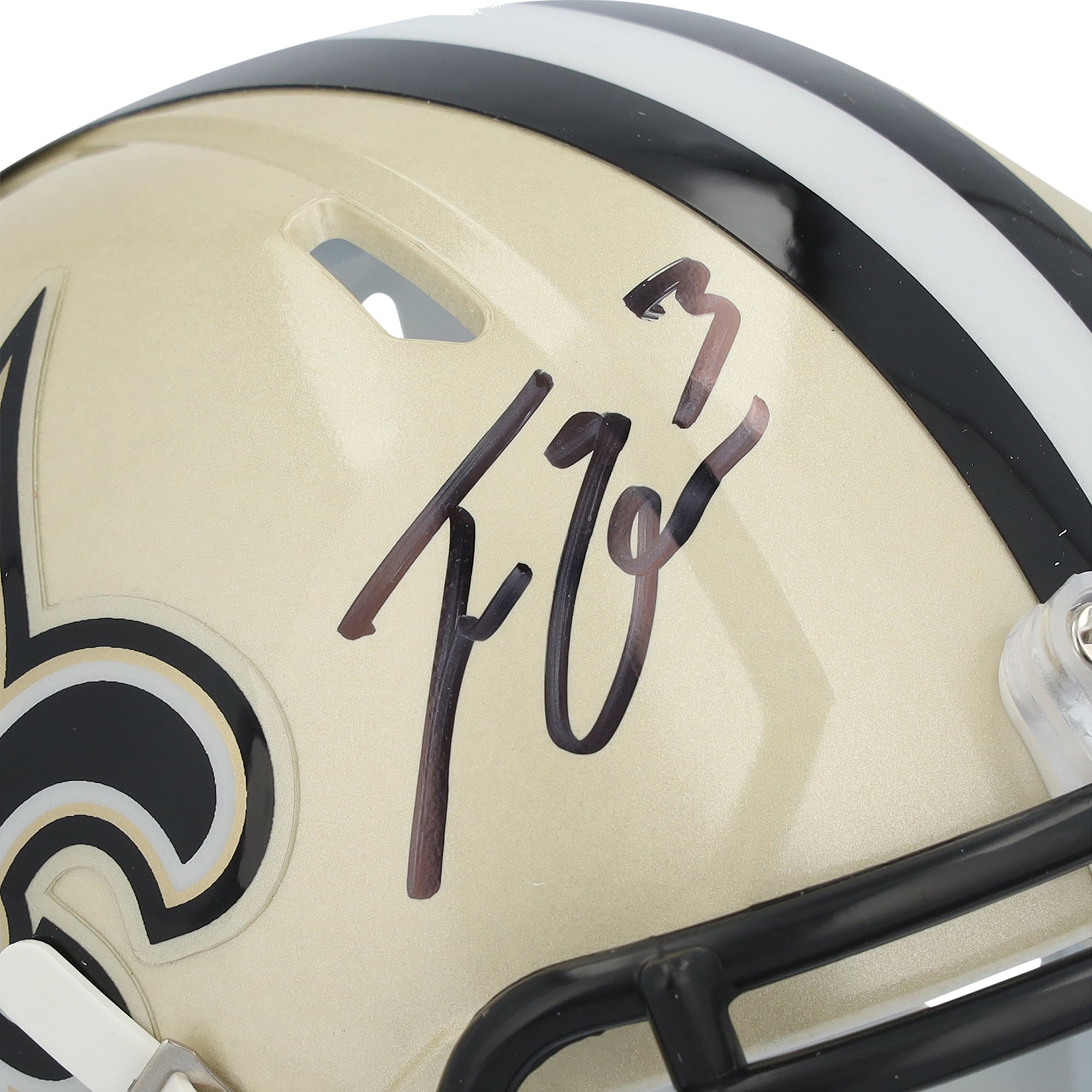 Casque miniature Riddell Speed ​​autographié par Travis Etienne Jr, des Saints de la Nouvelle-Orléans, édition spéciale 60e anniversaire