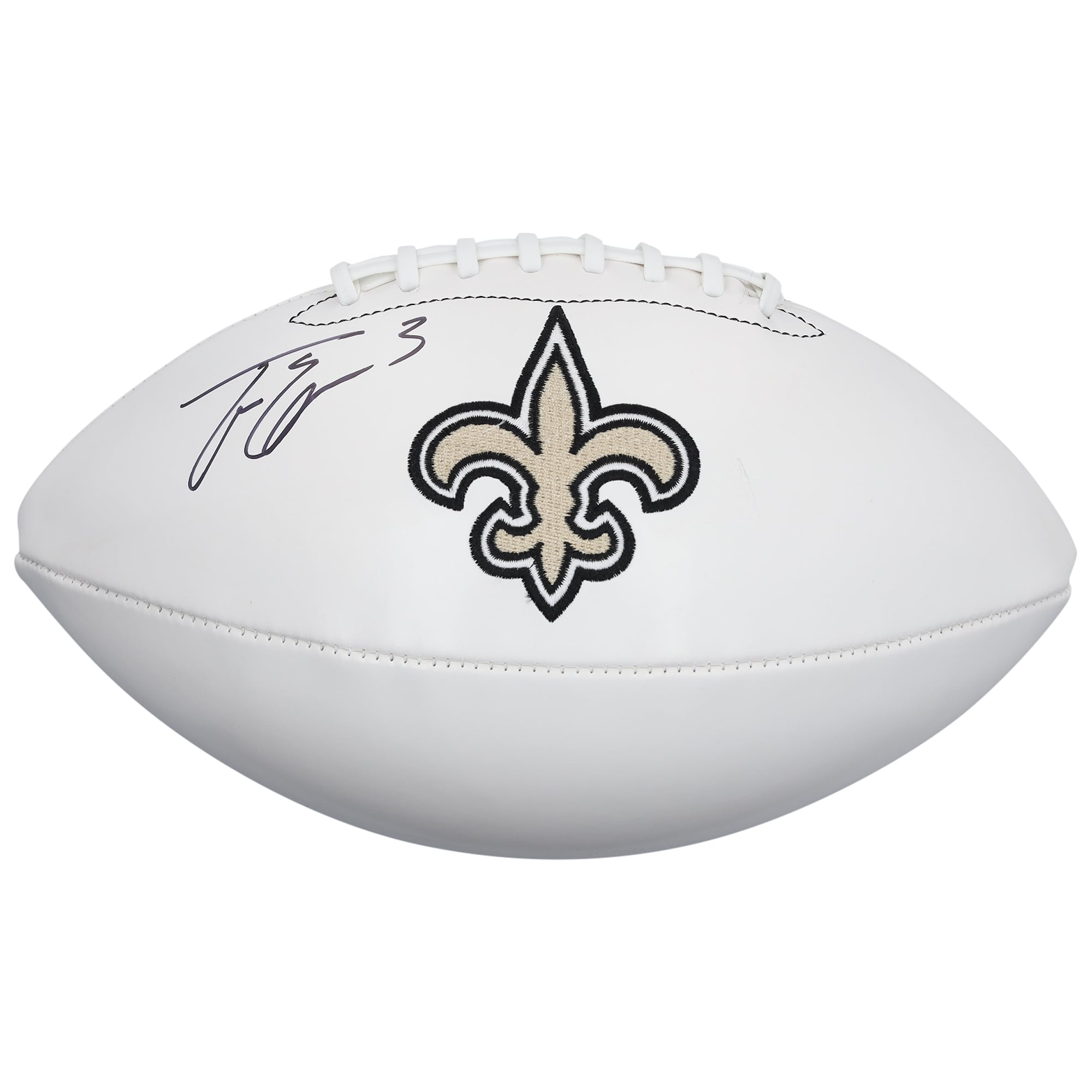 Ballon de football américain Wilson White Panel autographié par Travis Etienne Jr, des Saints de la Nouvelle-Orléans