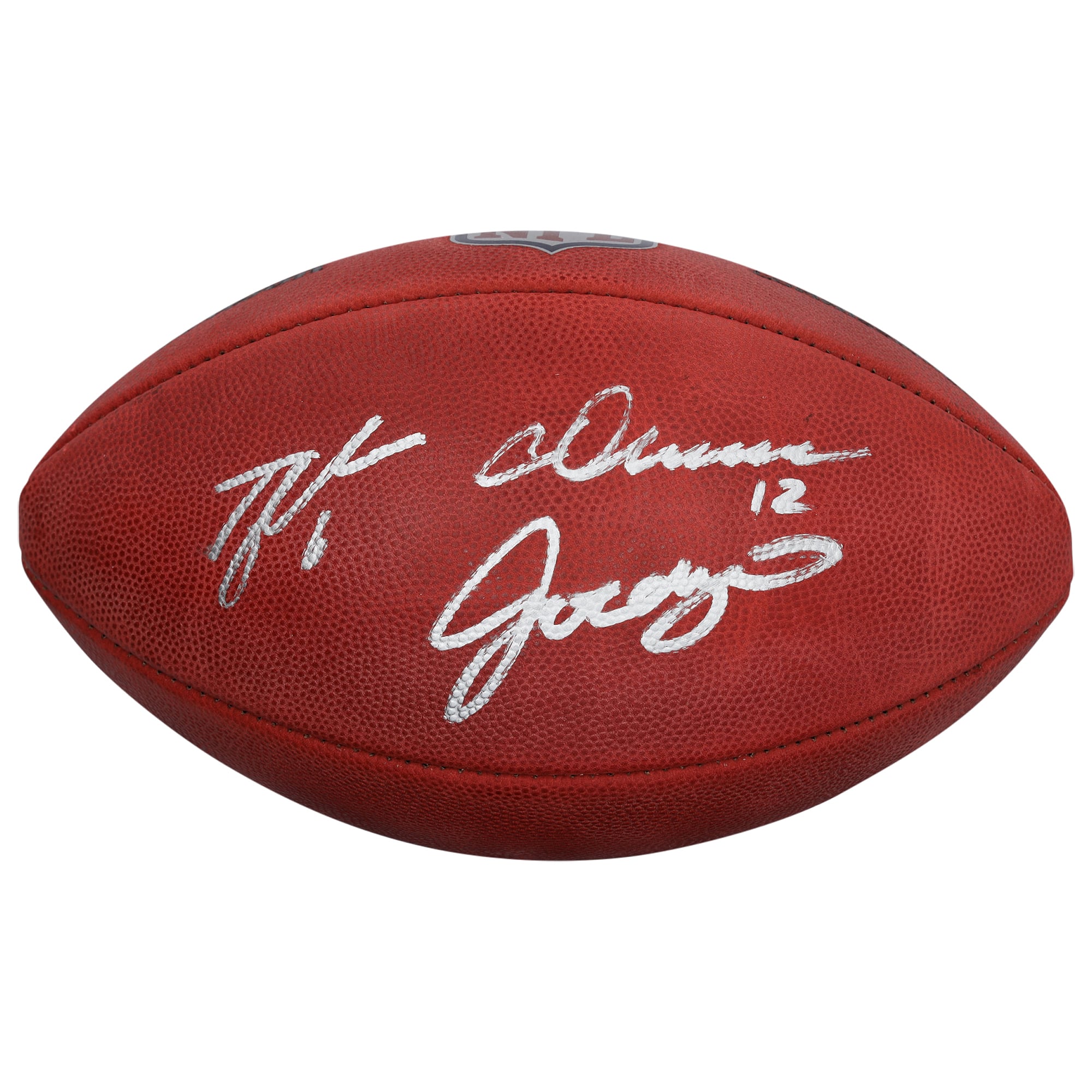 Ballon de football américain Duke en couleur, autographié par Tyler Shough, Chris Olave et Jordyn Tyson, des Saints de la Nouvelle-Orléans.