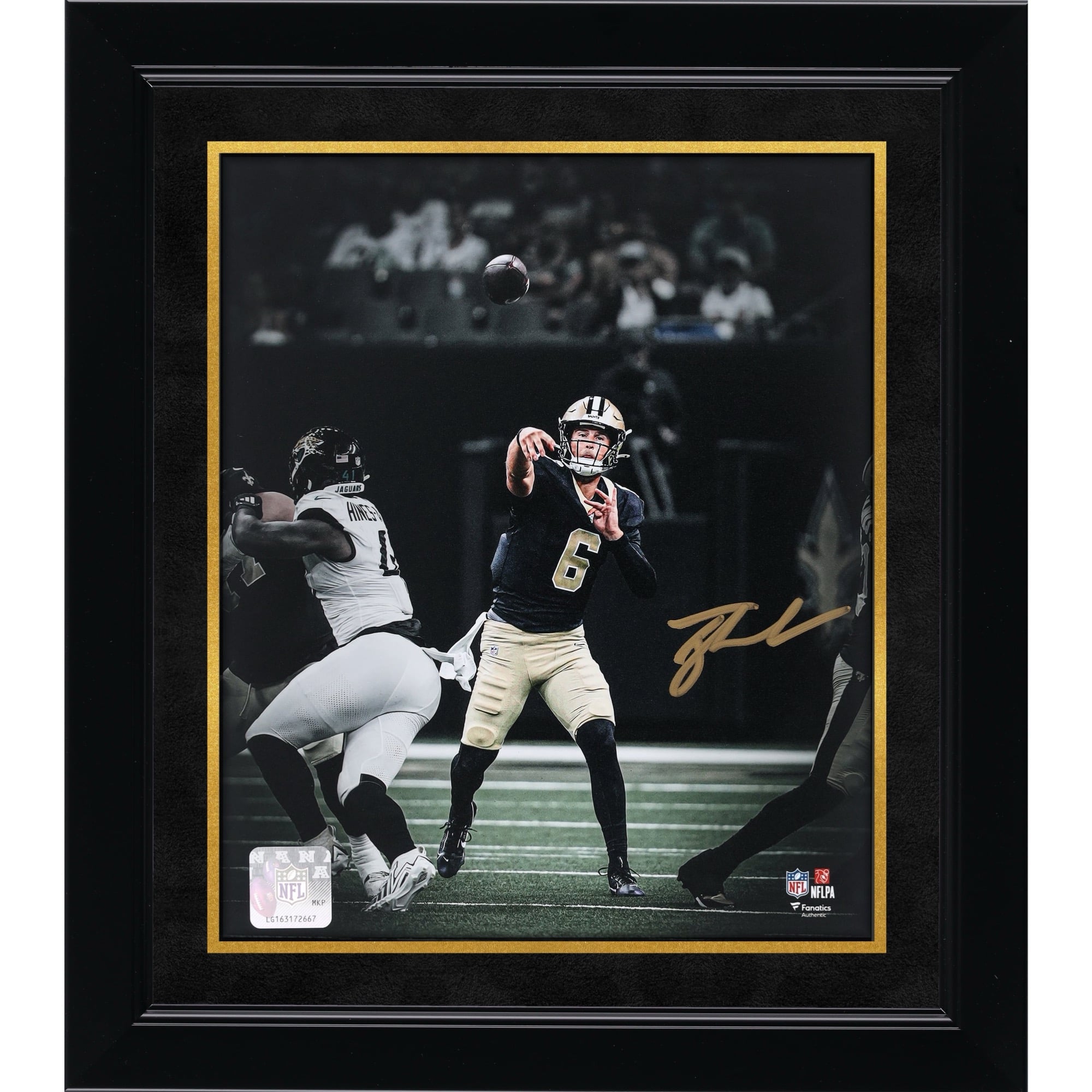 Tyler Shough New Orleans Saints Autographed 8" x 10" Pocket Throwing Spotlight Photograph