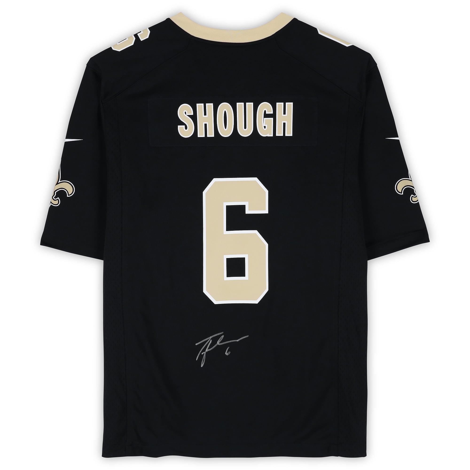 Maillot de match Nike noir autographié de Tyler Shough, des Saints de la Nouvelle-Orléans