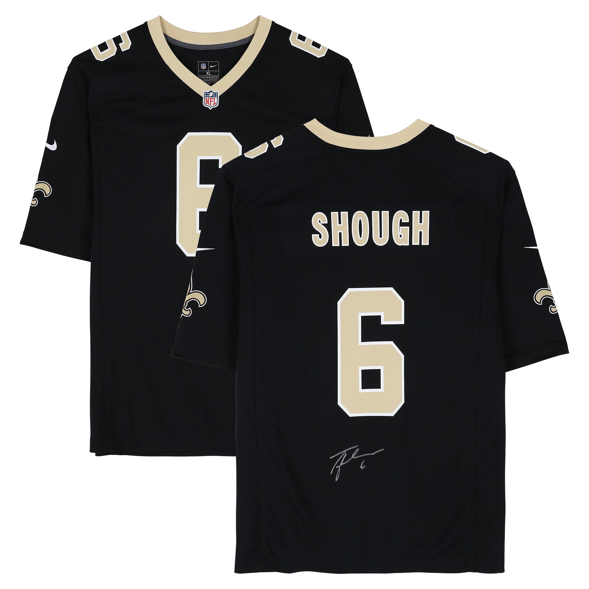 Maillot de match Nike noir autographié de Tyler Shough, des Saints de la Nouvelle-Orléans