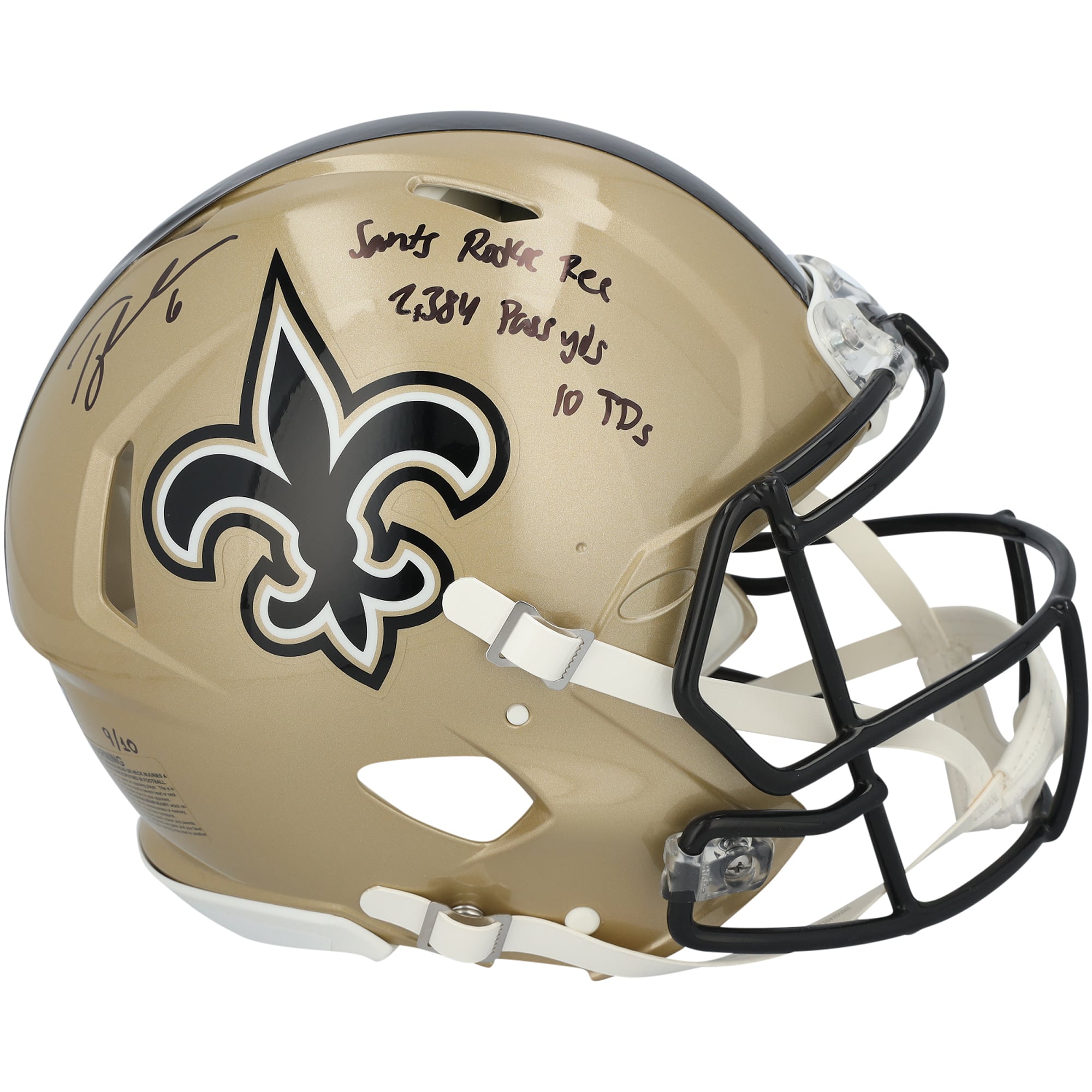 Casque Riddell Speed ​​Authentic autographié par Tyler Shough (New Orleans Saints) avec inscriptions multiples - Édition limitée à 10 exemplaires