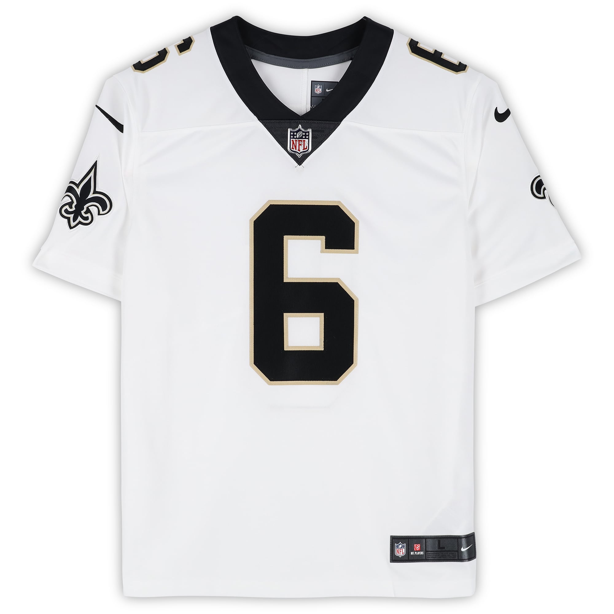 Maillot Nike Vapor Untouchable blanc en édition limitée, autographié par Tyler Shough (New Orleans Saints)