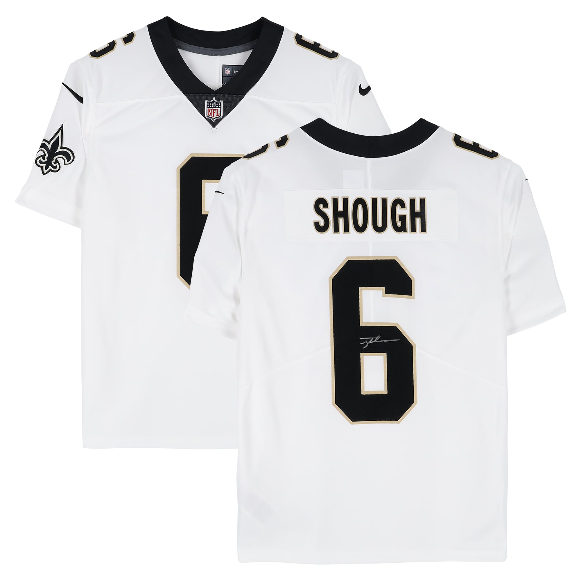 Maillot Nike Vapor Untouchable blanc en édition limitée, autographié par Tyler Shough (New Orleans Saints)