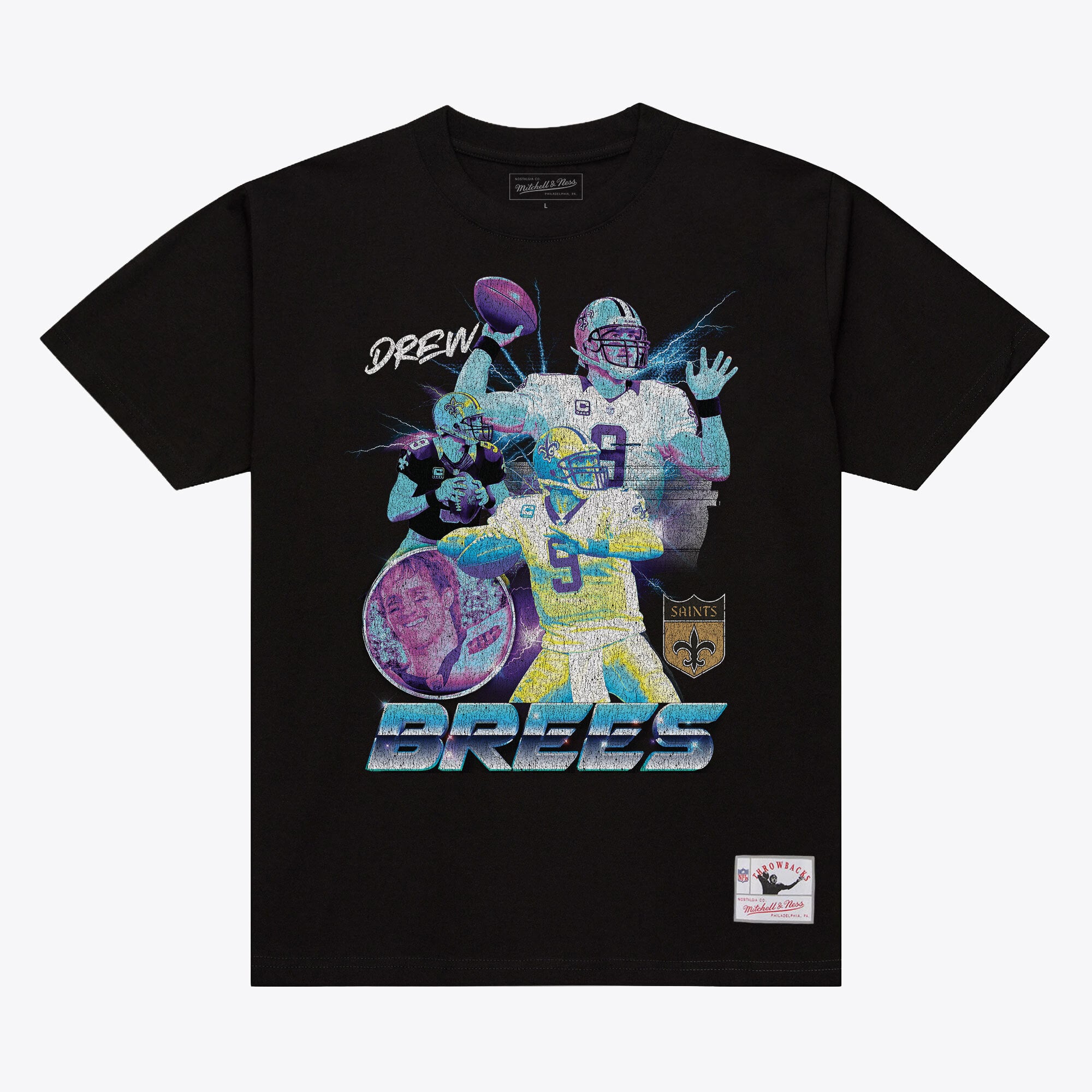 Unisex Mitchell & Ness Drew Brees Black New Orleans Saints Pro Football Hall of Fame Class 2026 Collage T-Shirt
