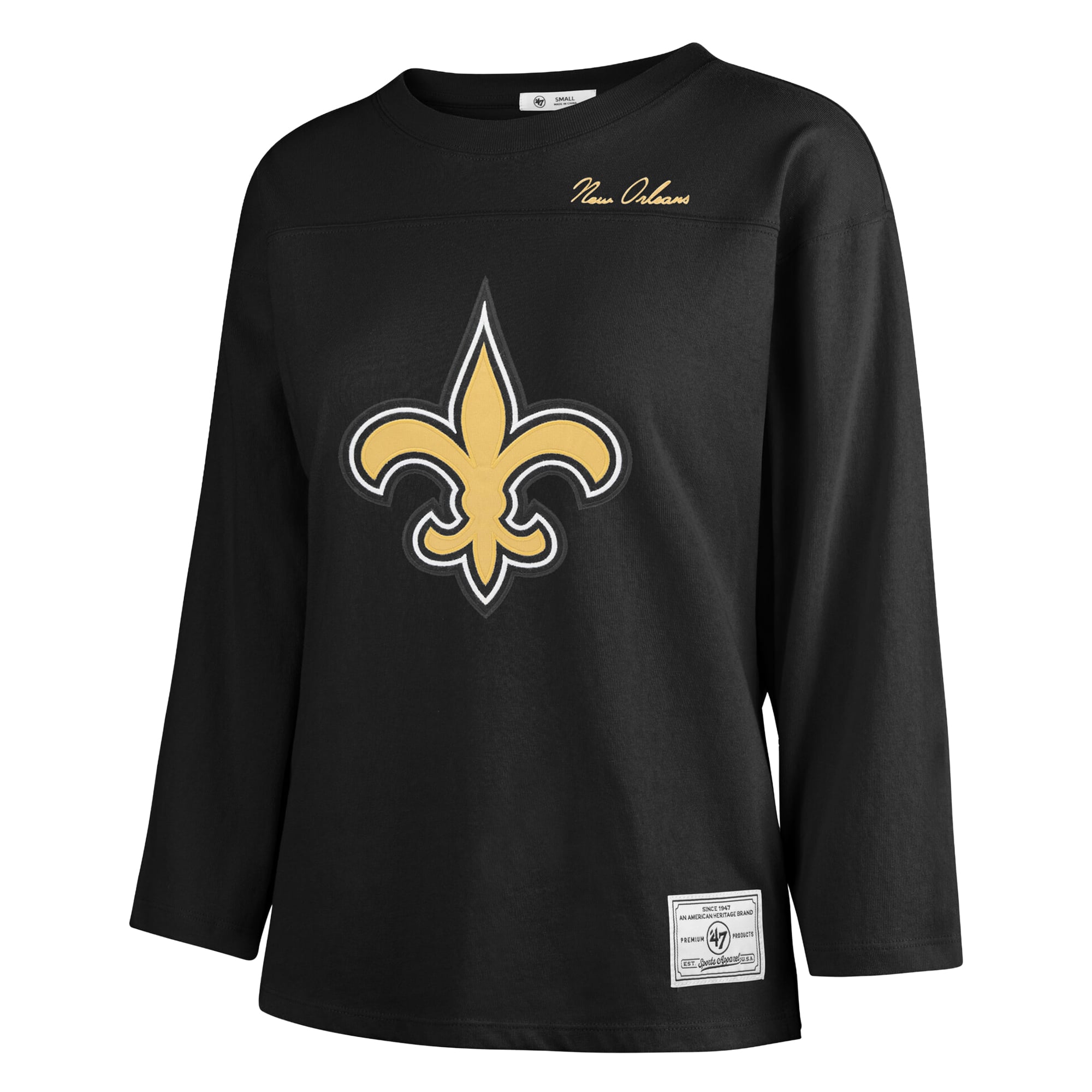 T-shirt à manches longues intemporel « 47 Black New Orleans Saints Game Nod » pour femmes