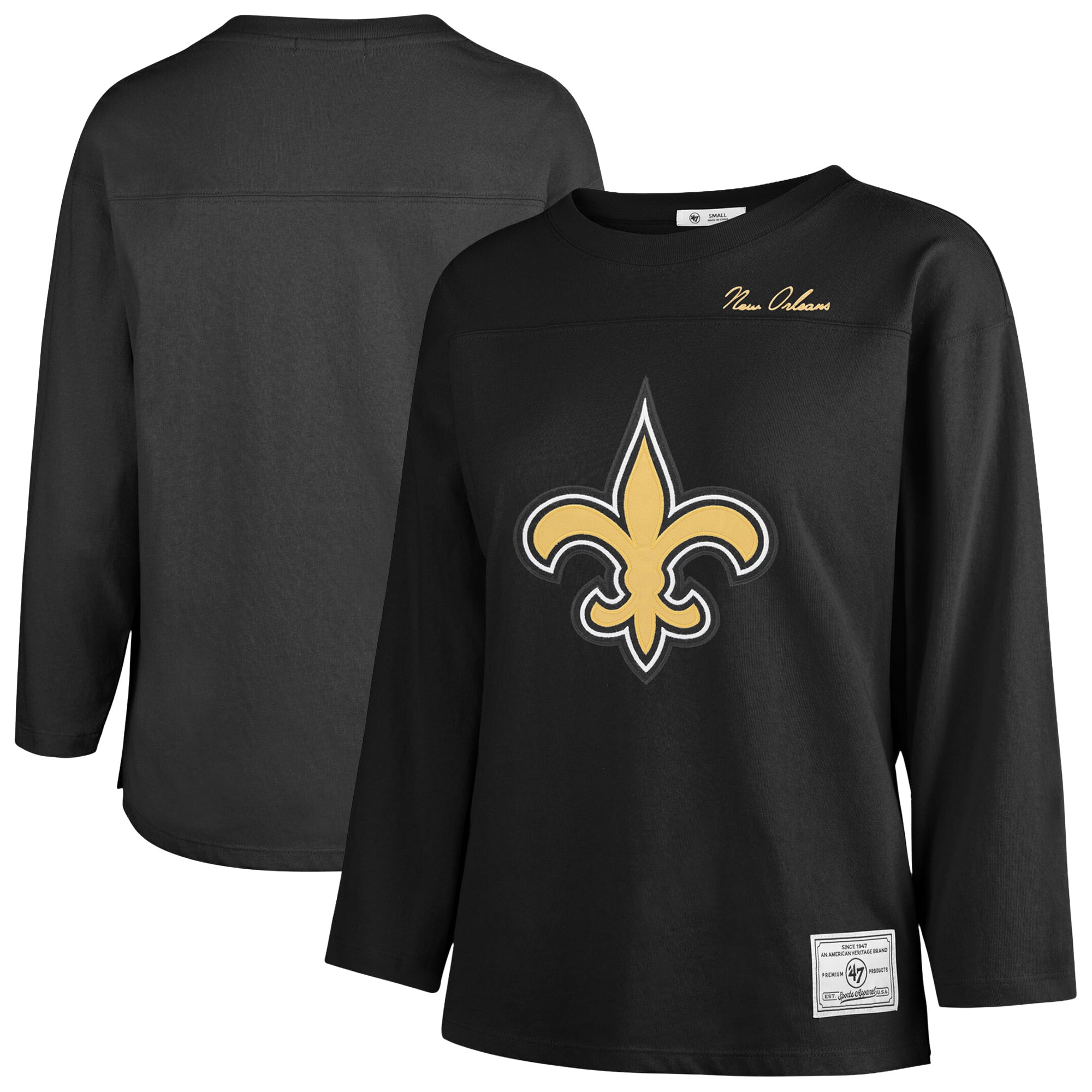 T-shirt à manches longues intemporel « 47 Black New Orleans Saints Game Nod » pour femmes