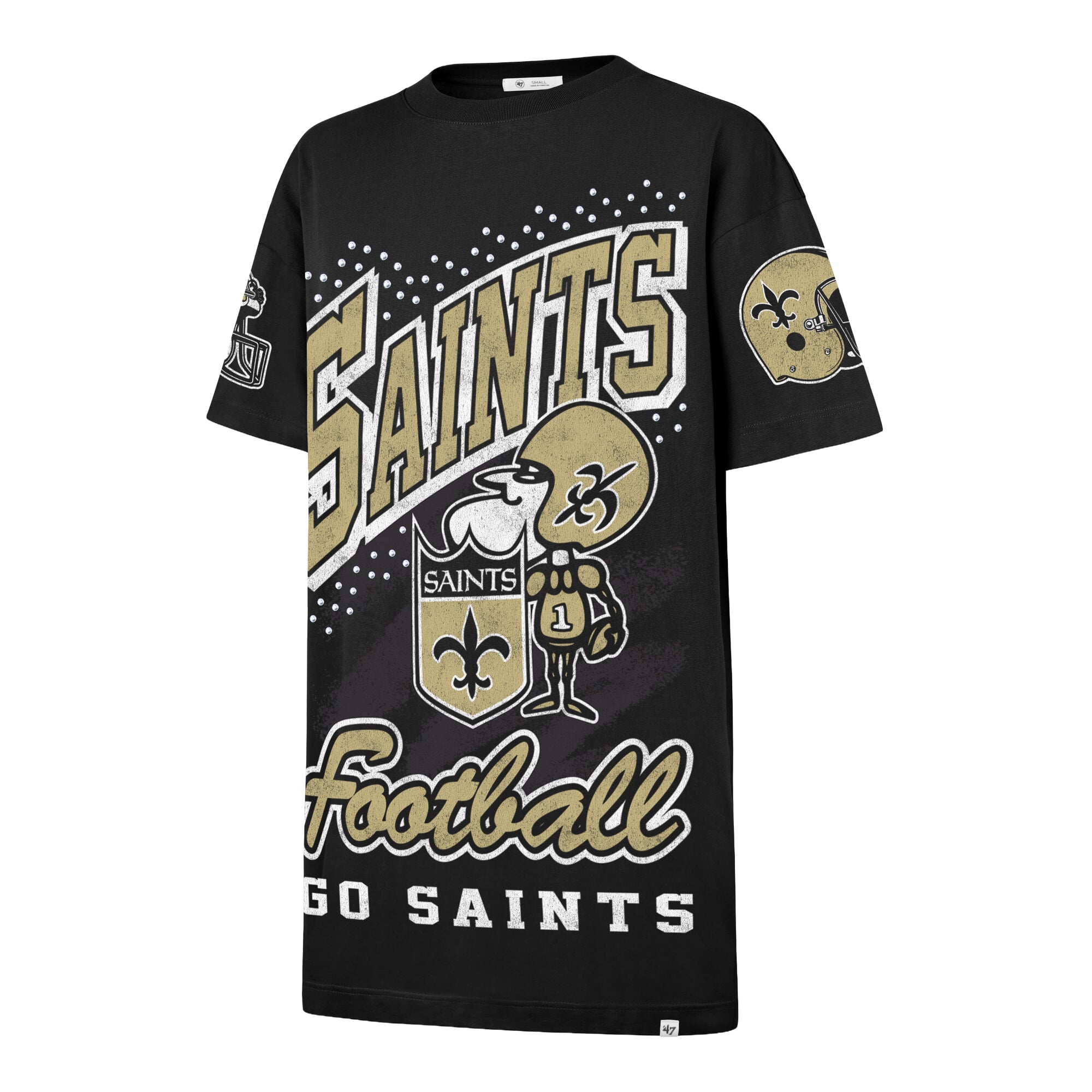 Robe t-shirt oversize à pierres précieuses « 47 » noire pour femme, inspirée des Saints de la Nouvelle-Orléans