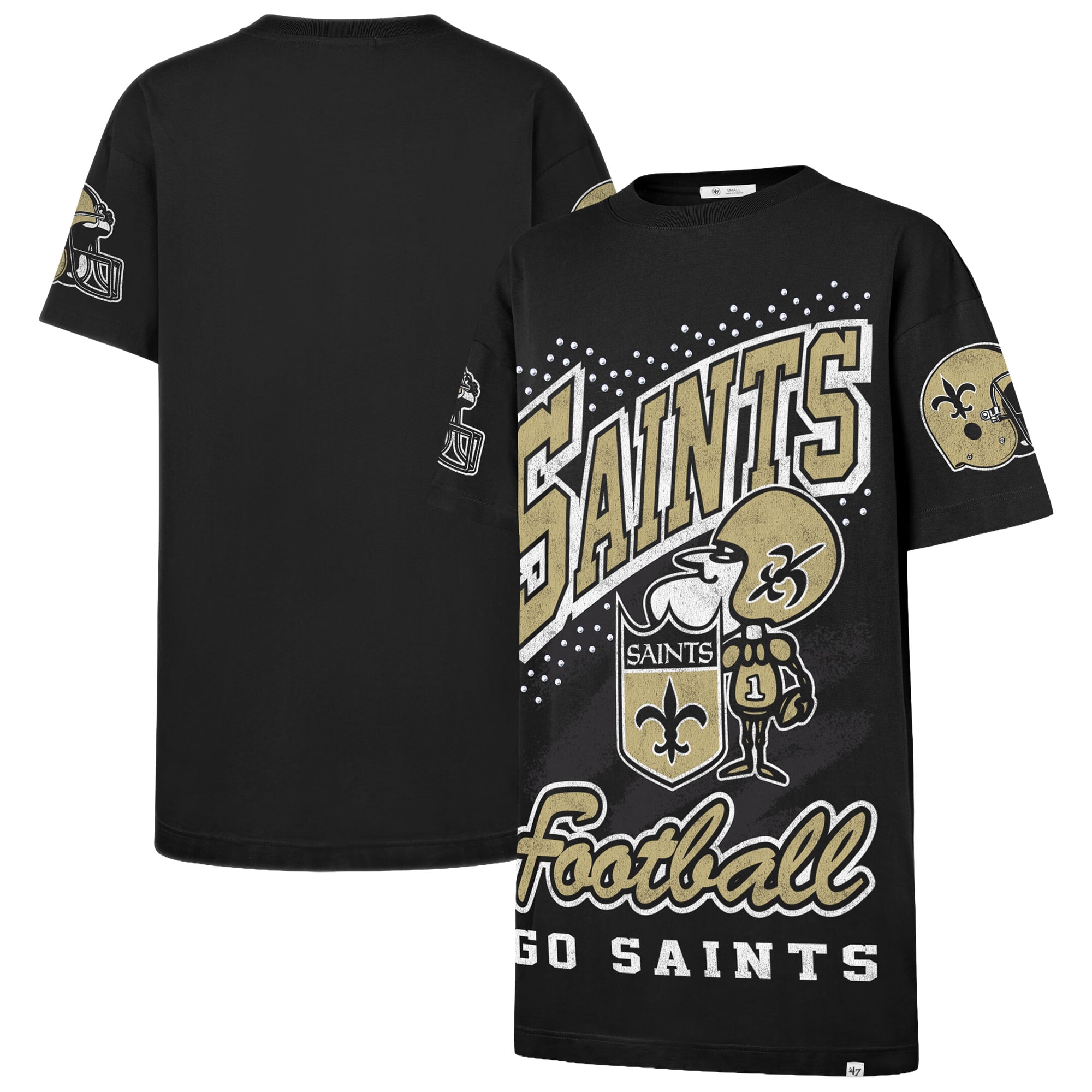 Women's '47 Black New Orleans Saints Oversized Gemstone Swash T-Shirt Dress
