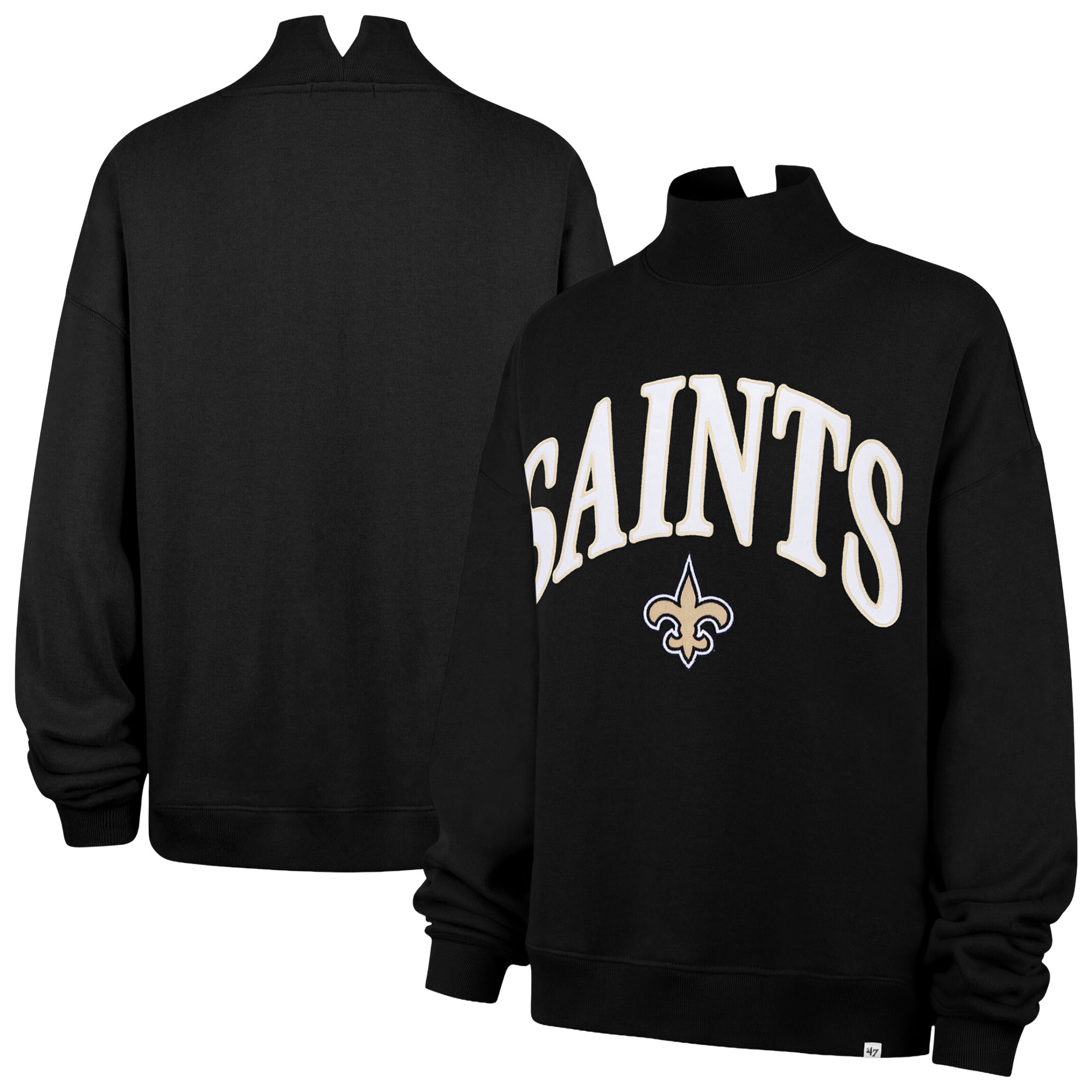 Women's '47 Black New Orleans Saints Oversized Vantage Mock Neck Sweatshirt