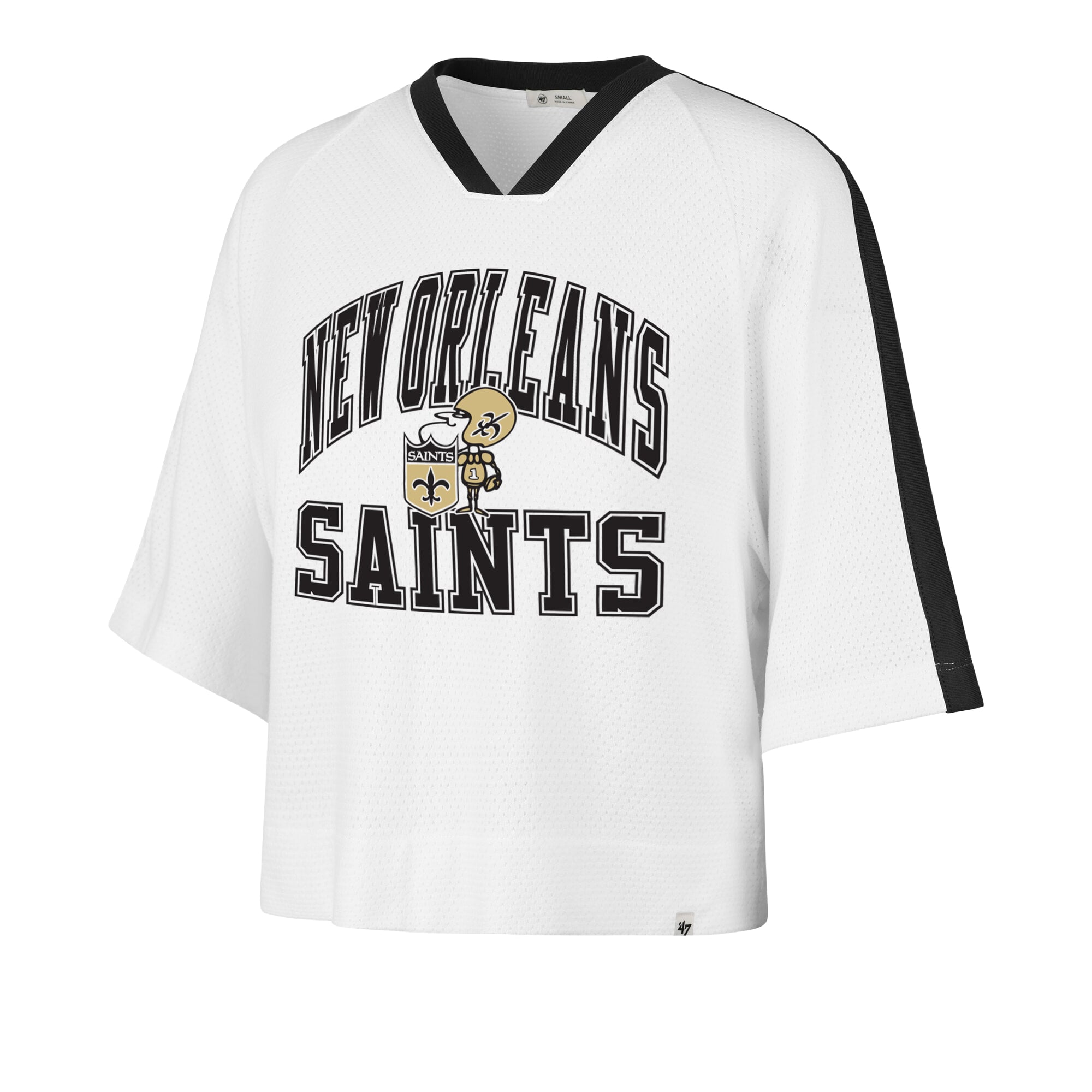 Women's '47 White New Orleans Saints Big Overarch Drop Needle Raglan V-Neck T-Shirt