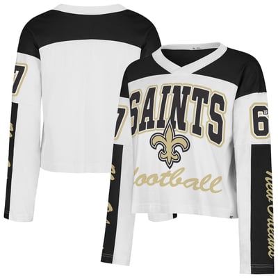  New Orleans Saints '47 Women's Exclamation Metro V-Neck Long Sleeve Jersey T-Shirt - White