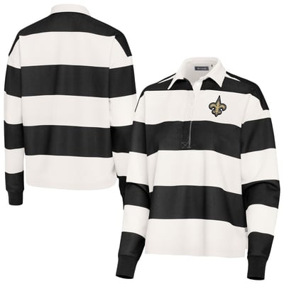 New Orleans Saints Antigua Women's Banner Rugby Long Sleeve Polo - Black/Cream