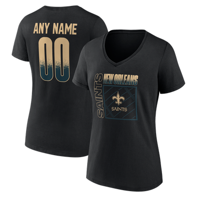 New Orleans Saints Women's Home Field Pop Personalized Name & Number V-Neck T-Shirt - Black