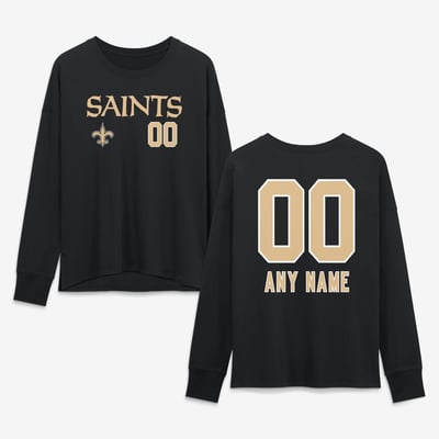 New Orleans Saints Women's Touchdown Wordmark Personalized Name & Number Long Sleeve T-Shirt - Black
