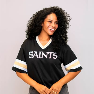New Orleans Saints Bomb Designs Women's 60th Anniversary Mesh Cropped T-Shirt - Black