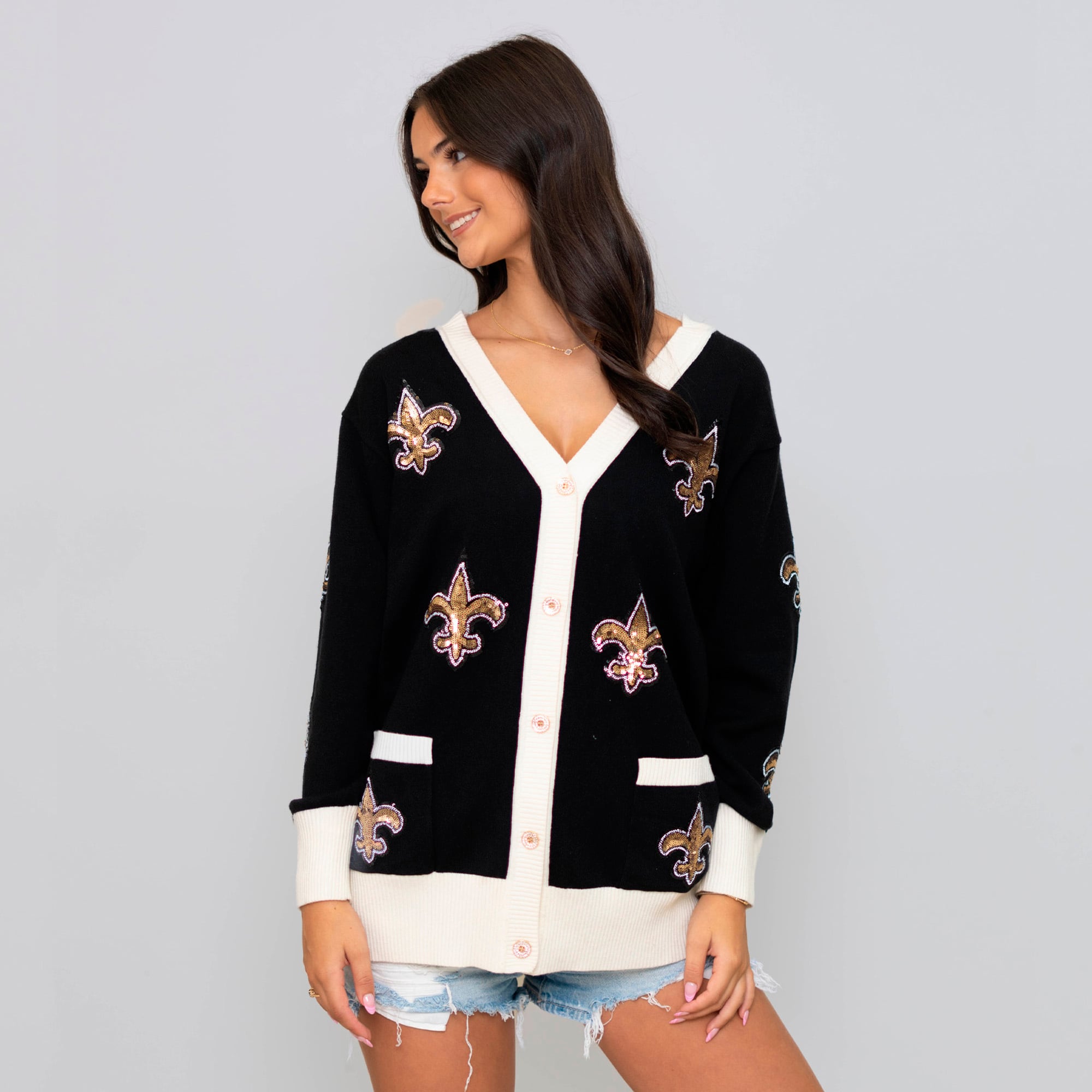 Gilet noir à logo dispersé des Saints de la Nouvelle-Orléans pour femme, marque Bomb Designs