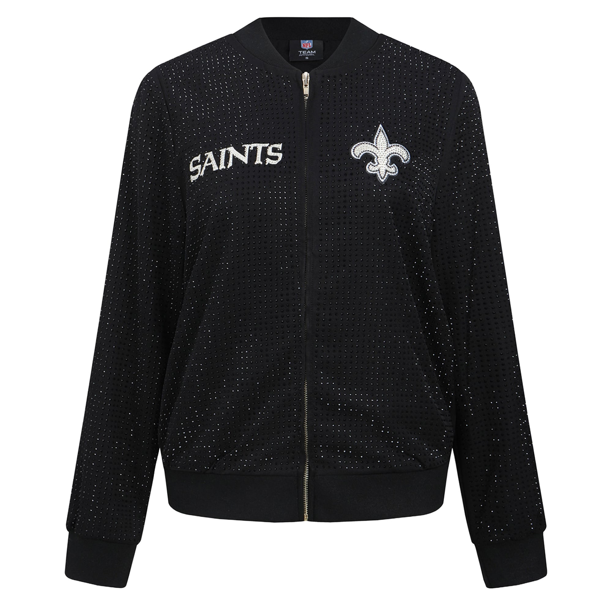 Veste bomber zippée intégrale FABGATING by Cuce noire New Orleans Saints Crystal pour femme