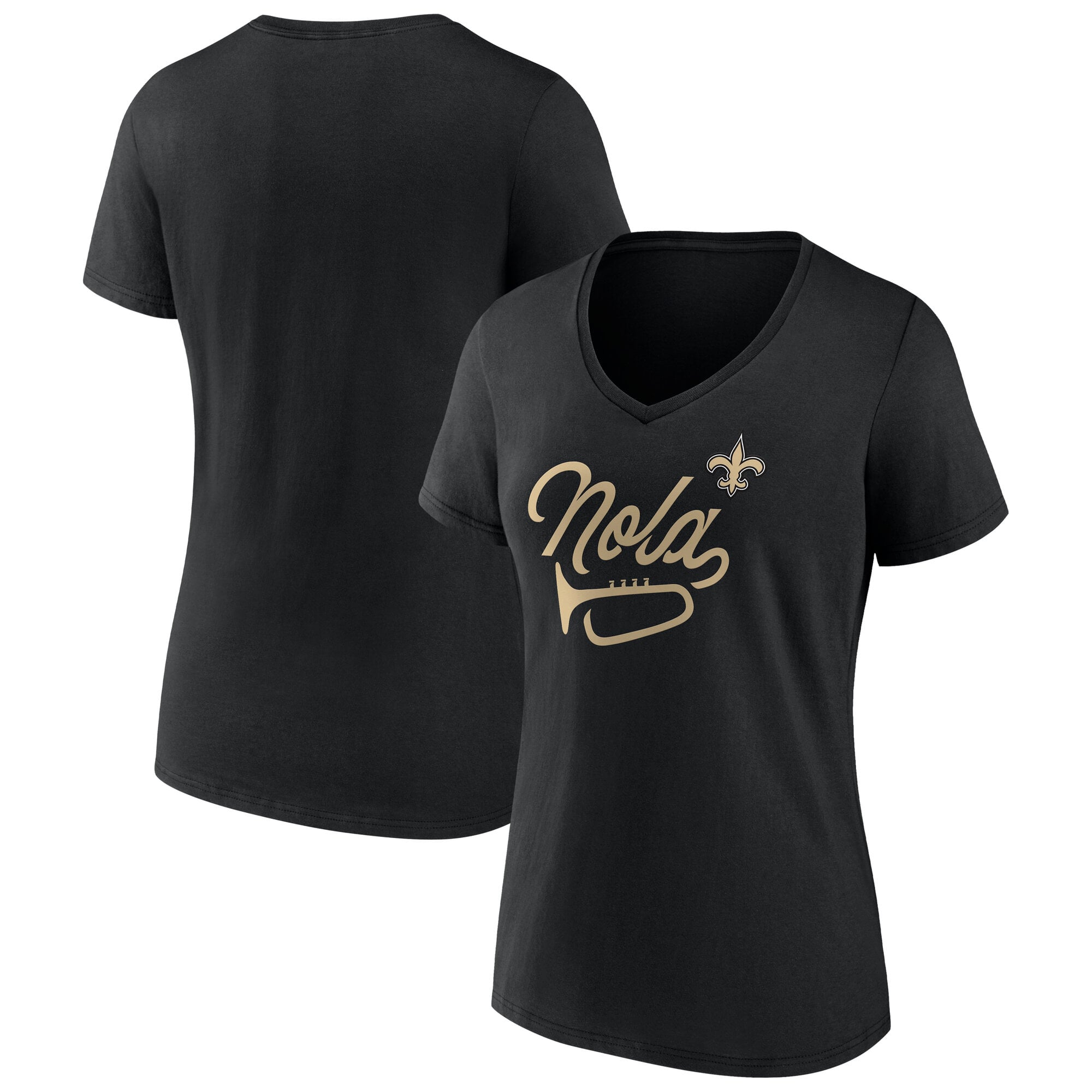 T-shirt col V noir fanatiques pour femmes New Orleans Saints Back Home Again