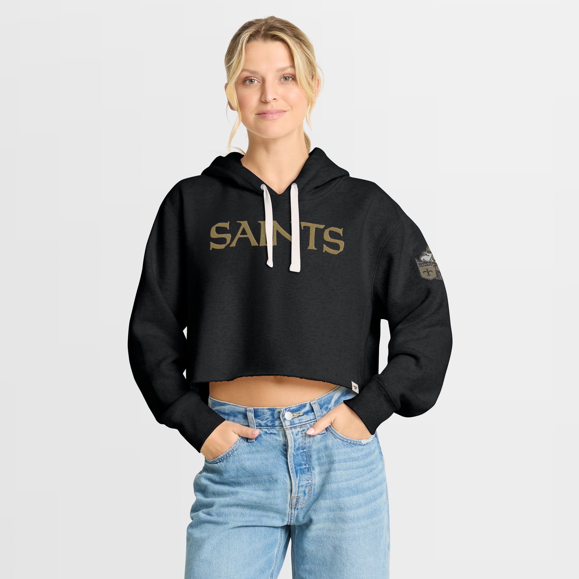 Women's Fanatics Black New Orleans Saints Oversized Heritage Cropped Hoodie