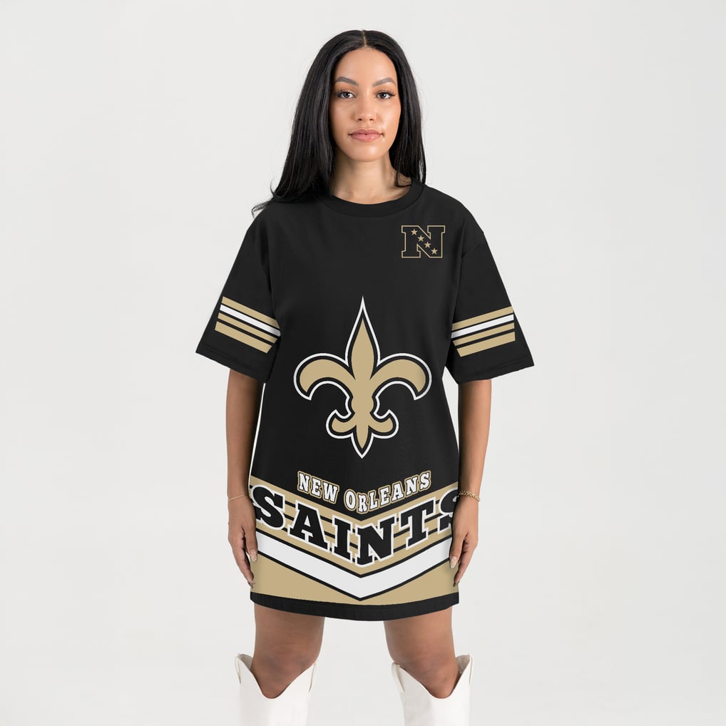 saints jersey dress for women Women's Gameday Couture Black New Orleans Perfect Score Vintage T-Shirt A line